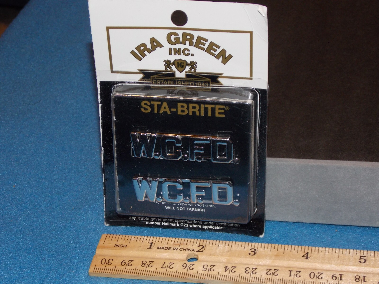 IRA GREEN STA-BRITE - W.C.F.D. - COLLAR PINS - SILVER TONE 1/2" (one pair) -NEW IRA GREEN STA-BRITE - W.C.F.D. - COLLAR PINS - SILVER TONE 1/2" (one pair) -NEW