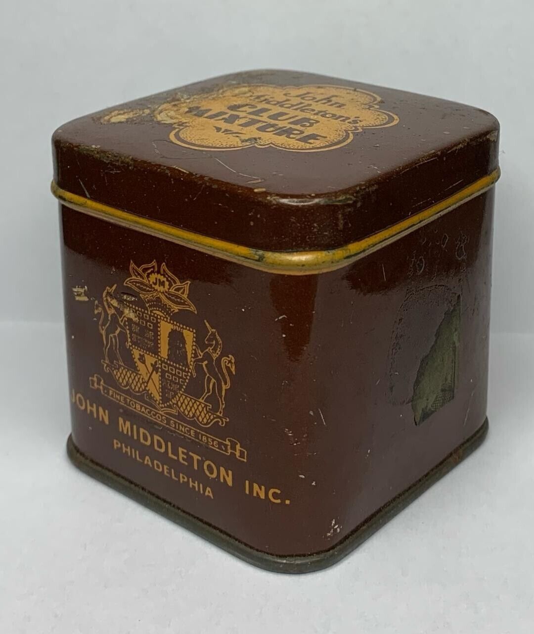 1960\'s John Middleton\'s CLUB MIXTURE  Tobacco Tin   Factory #7   1ST DIST  PENNA
