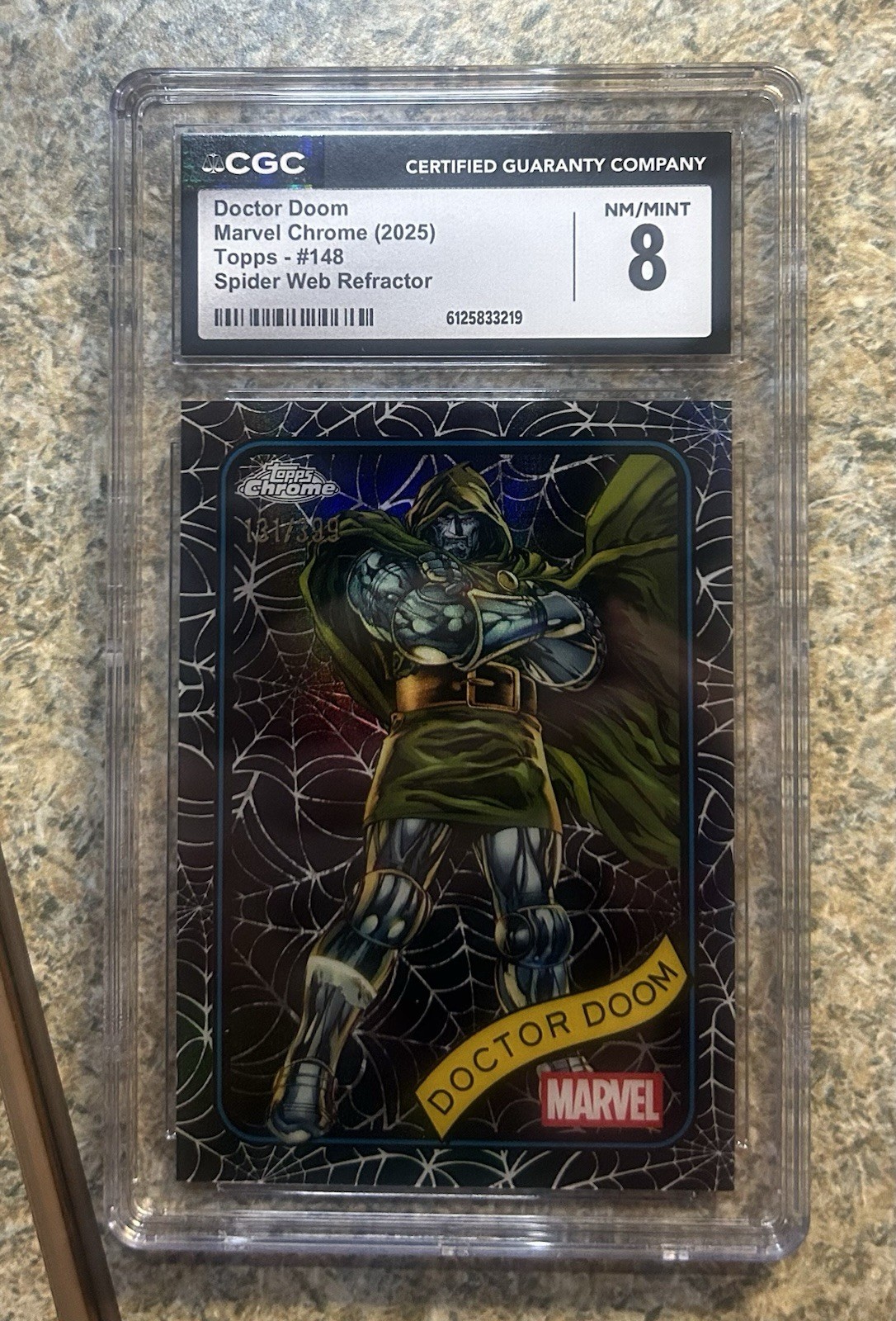 2025 Topps Chrome Marvel Doctor Doom Spider Web Refractor /399 CGC 8 2025 Topps Chrome Marvel Doctor Doom Spider Web Refractor /399 CGC 8