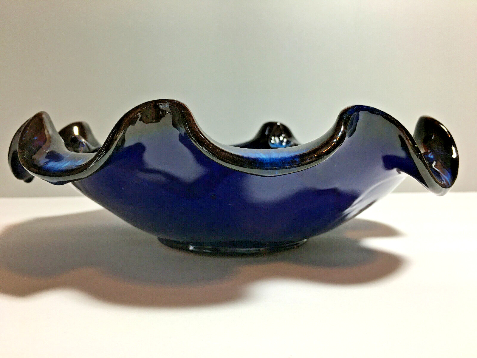 Vintage Ceramic Bowl Hand painted/Handmade in Greece - Cobalt Blue - Floral
