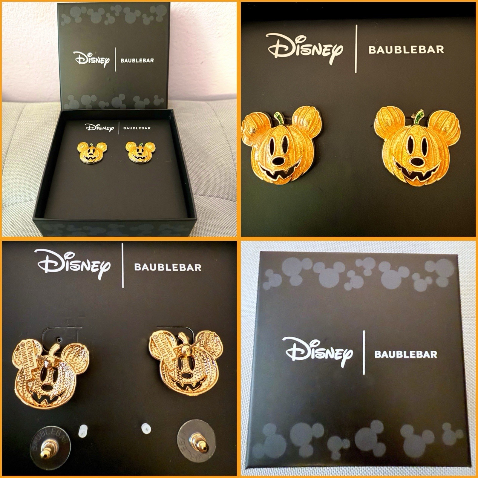 New Baublebar Disney Mickey Mouse Haunted Pumpkin Stud Earrings NIB Cute