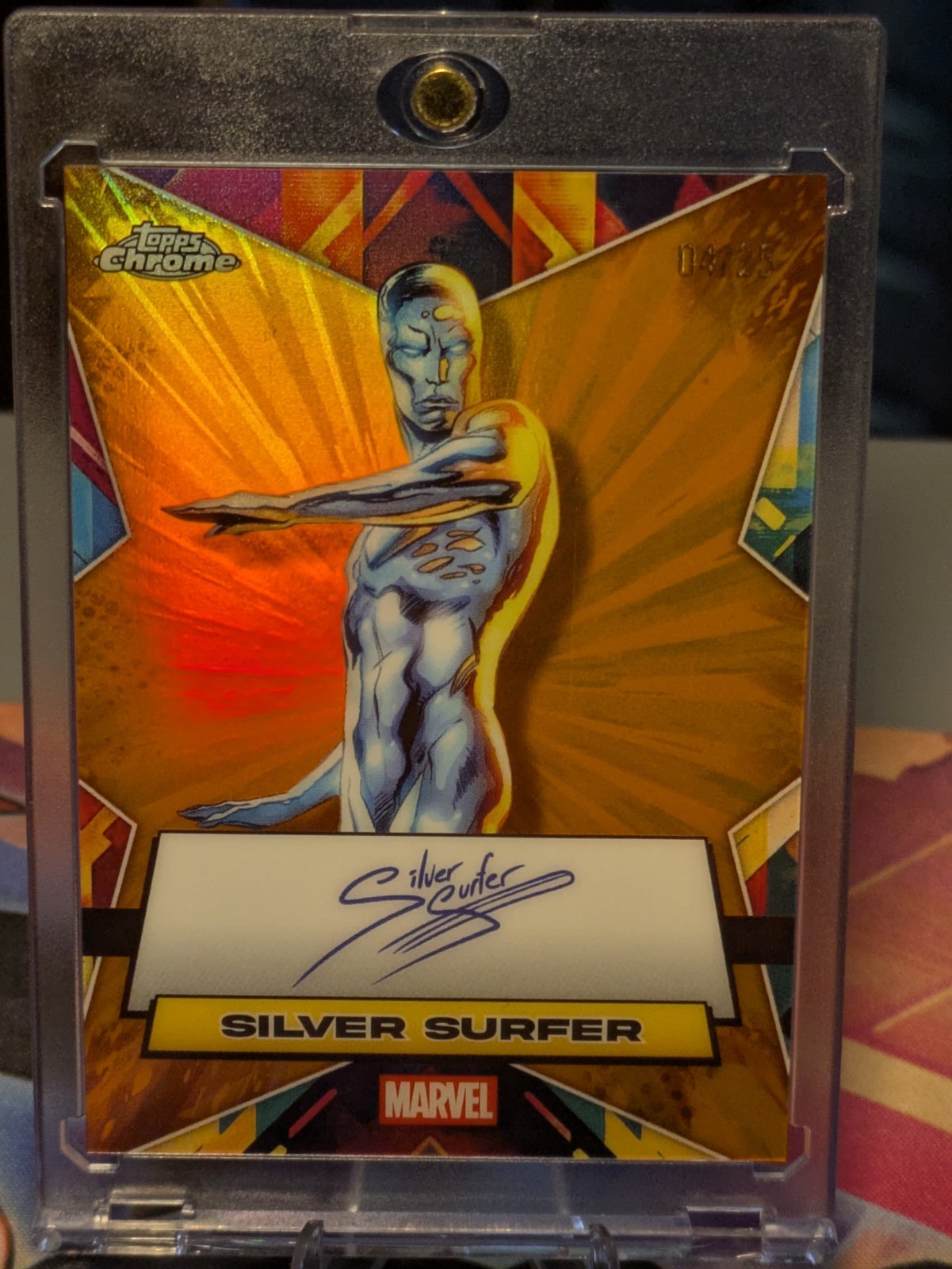 2025 Topps Chrome Marvel Silver Surfer Facsimile Auto Orange 4/25