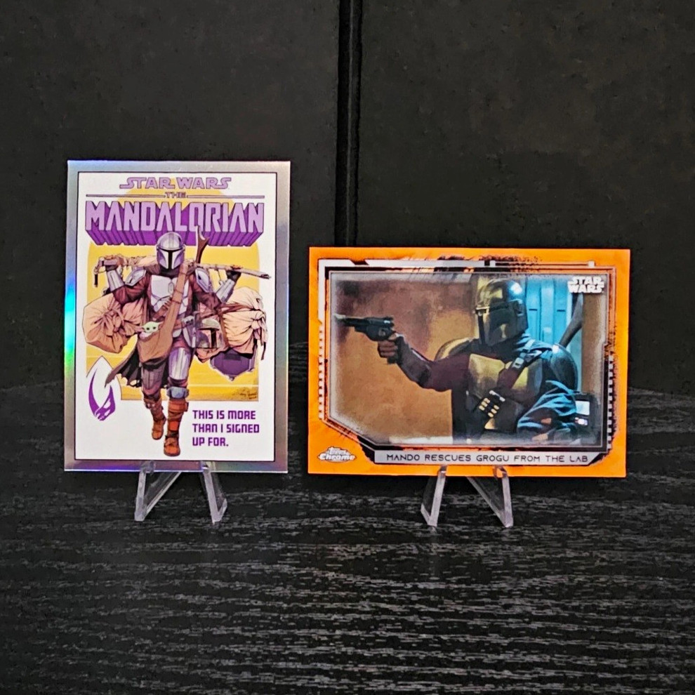 2021 Topps Star Wars chrome orange parallel and Mandalorian Artwork 2021 Topps Star Wars chrome orange parallel and Mandalorian Artwork