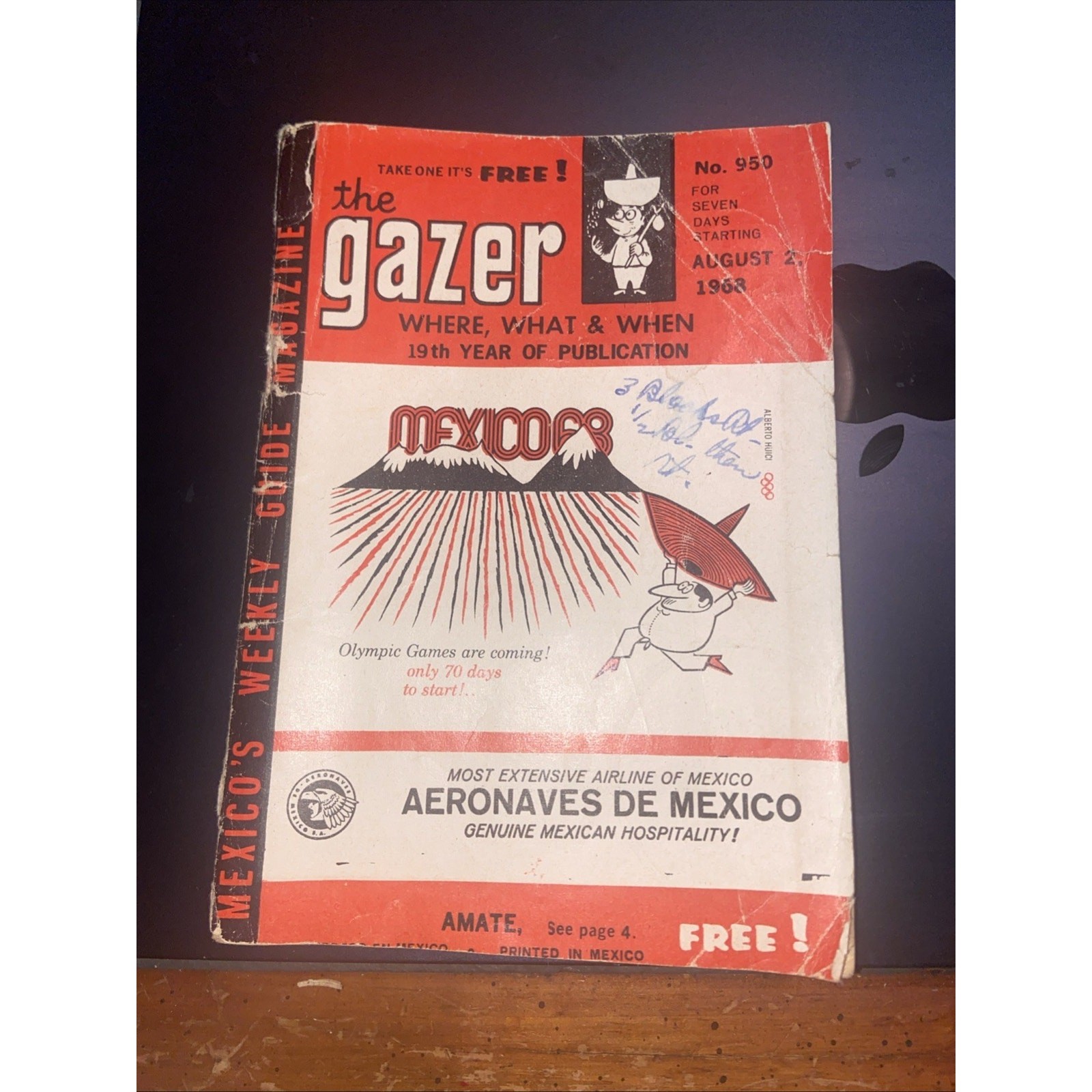 Vintage 1968 Mexico Olympics Travel Guide “The Gazer” No. 950 Aeronaves de Mexic