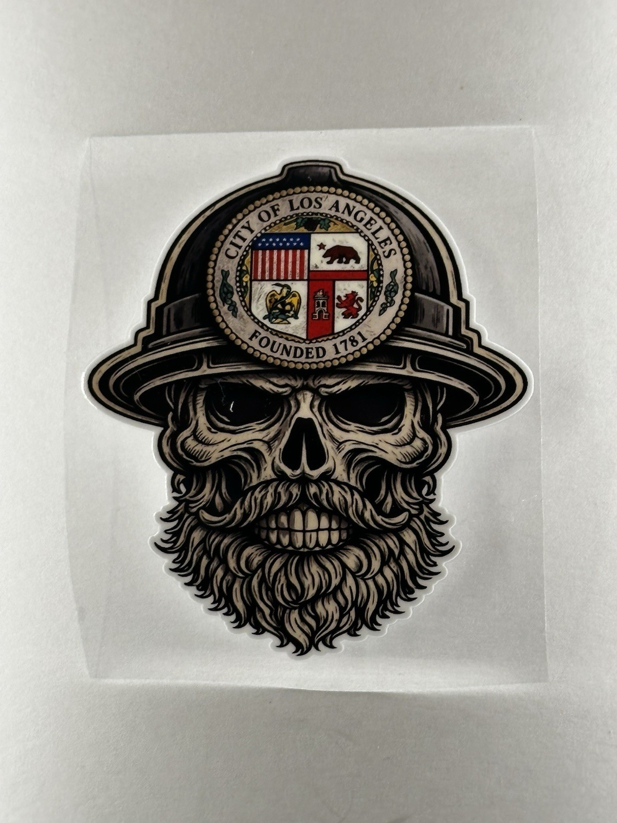 City of Los Angeles Vinyl Sticker with Scull Design And City Seal On Helmet City of Los Angeles Vinyl Sticker with Scull Design And City Seal On Helmet