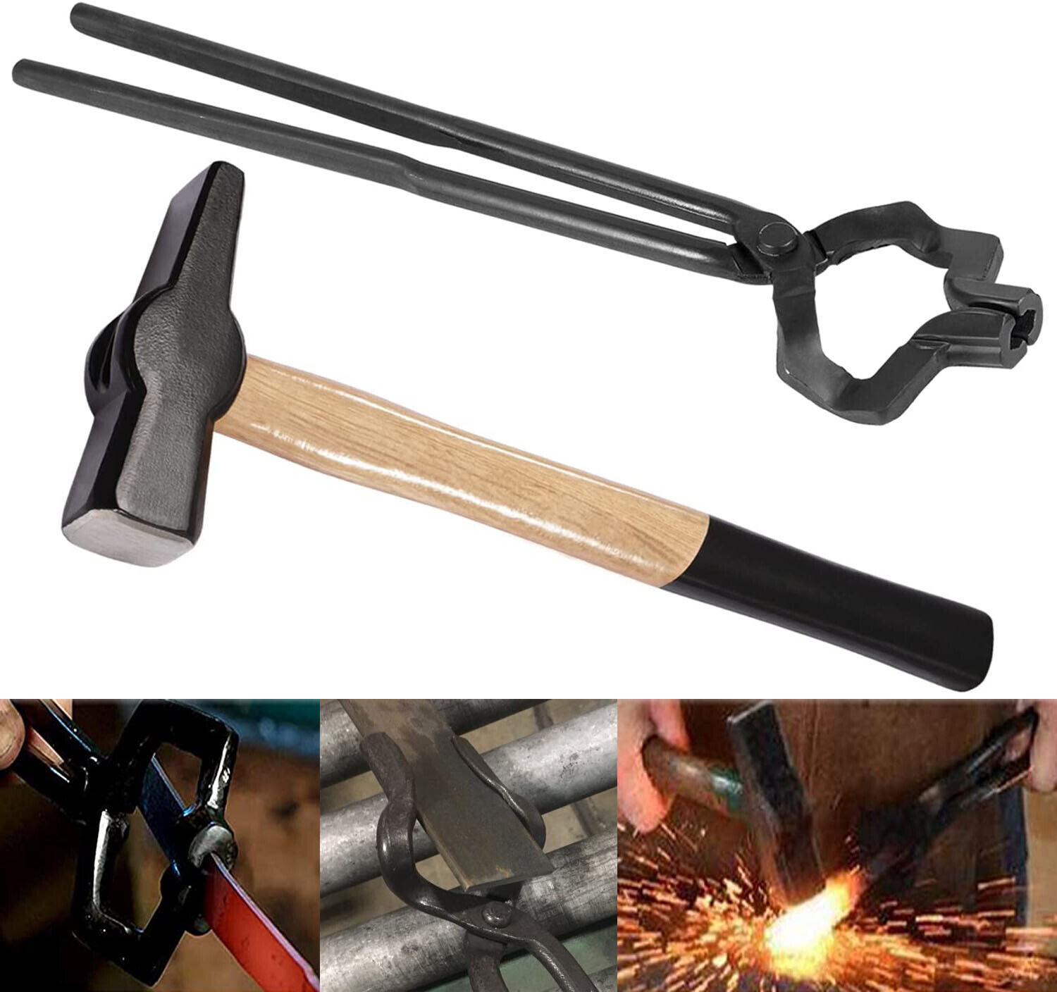 16inch Z V-Bit Tongs & 1.5KG Blacksmith Hammer For Blacksmith Anvil Knife Making