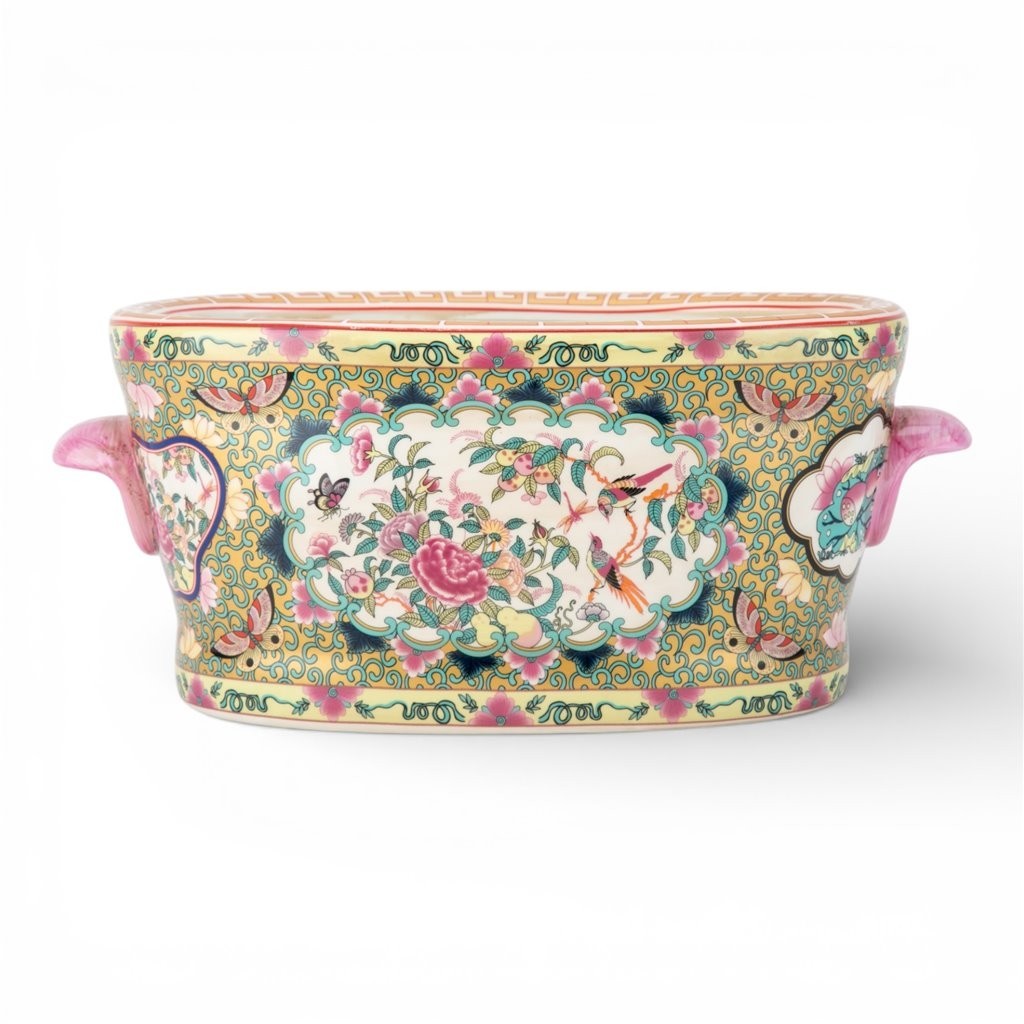 Porcelain Chinese FAMILLE ROSE large oval footbath planter