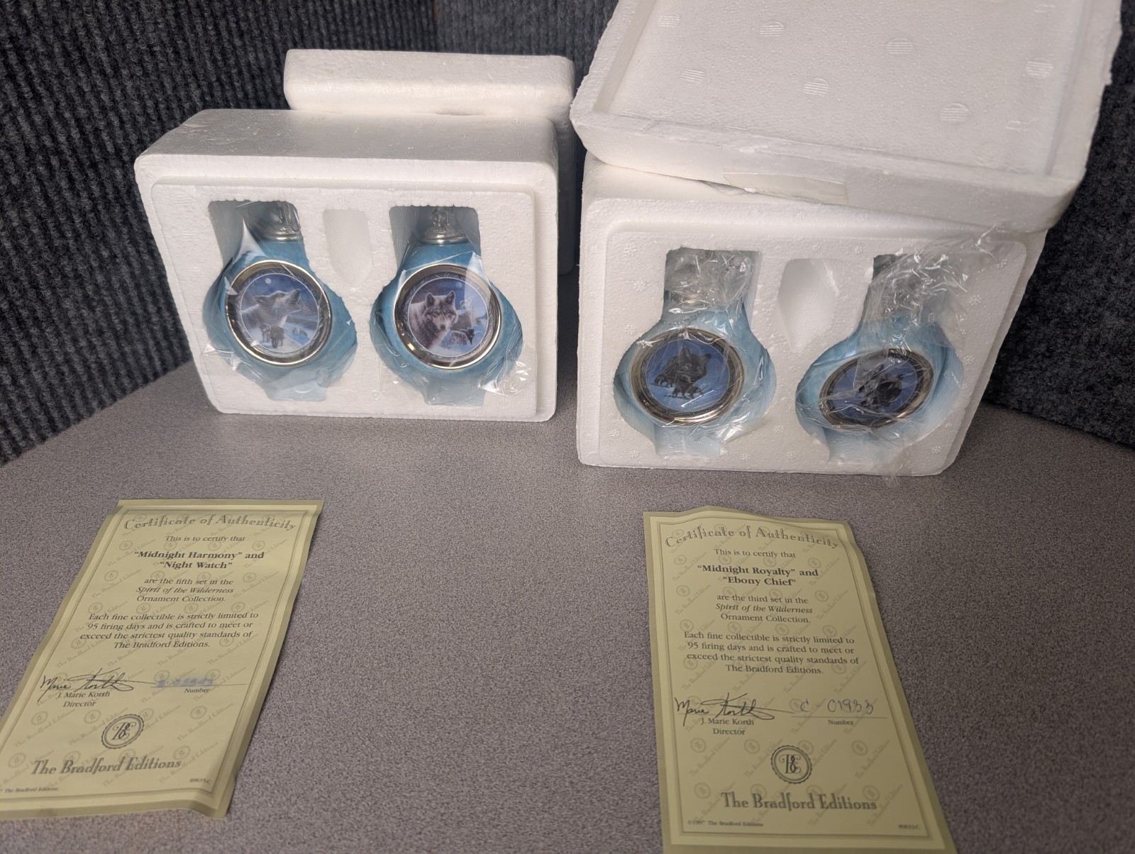Bradford Editions Spirit Of The Wilderness Wolf Ornaments Lot of 4 w/ COAs Box Bradford Editions Spirit Of The Wilderness Wolf Ornaments Lot of 4 w/ COAs Box