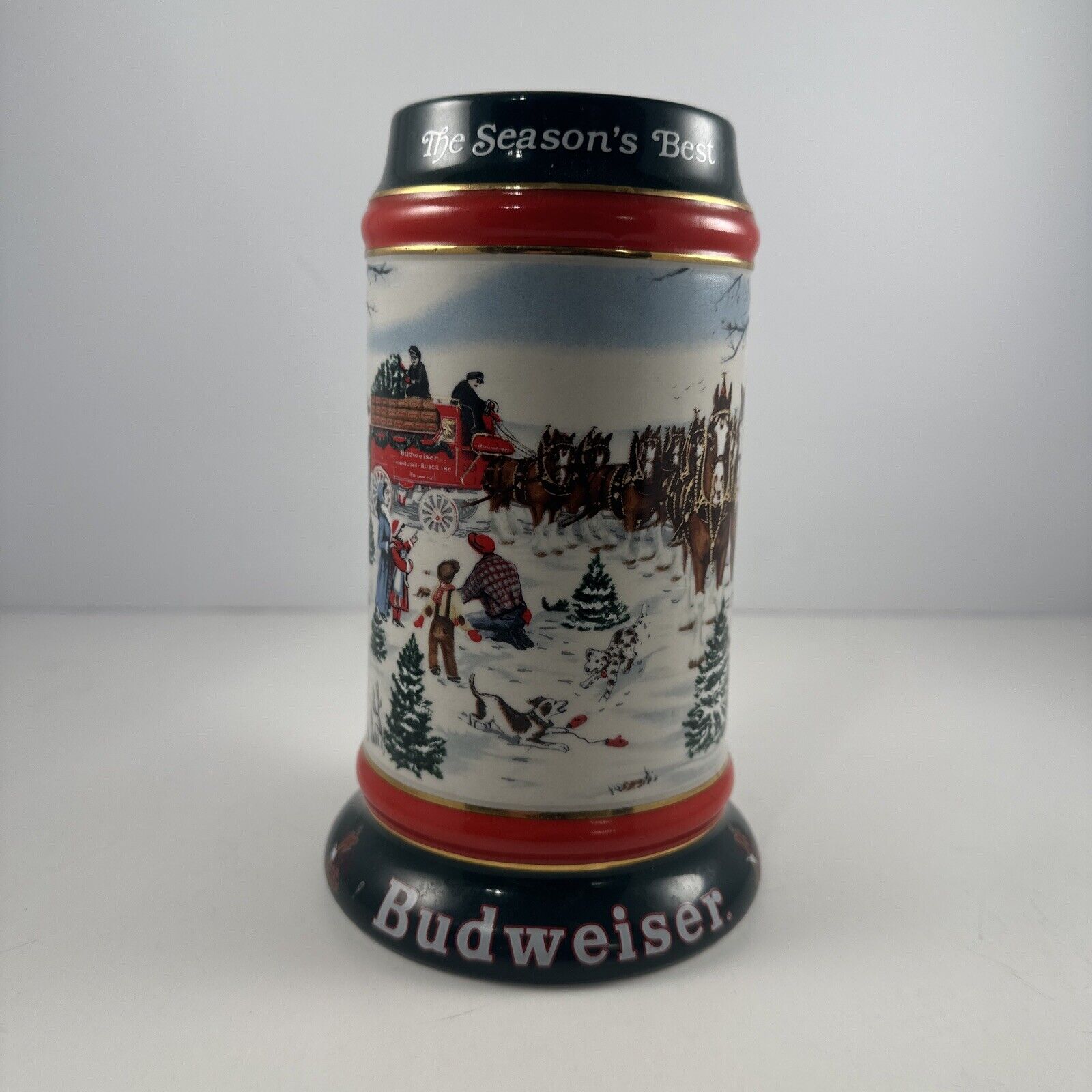 *Vintage* 1991 Anheuser Busch Budweiser Holiday Christmas Beer Stein Clydesdales