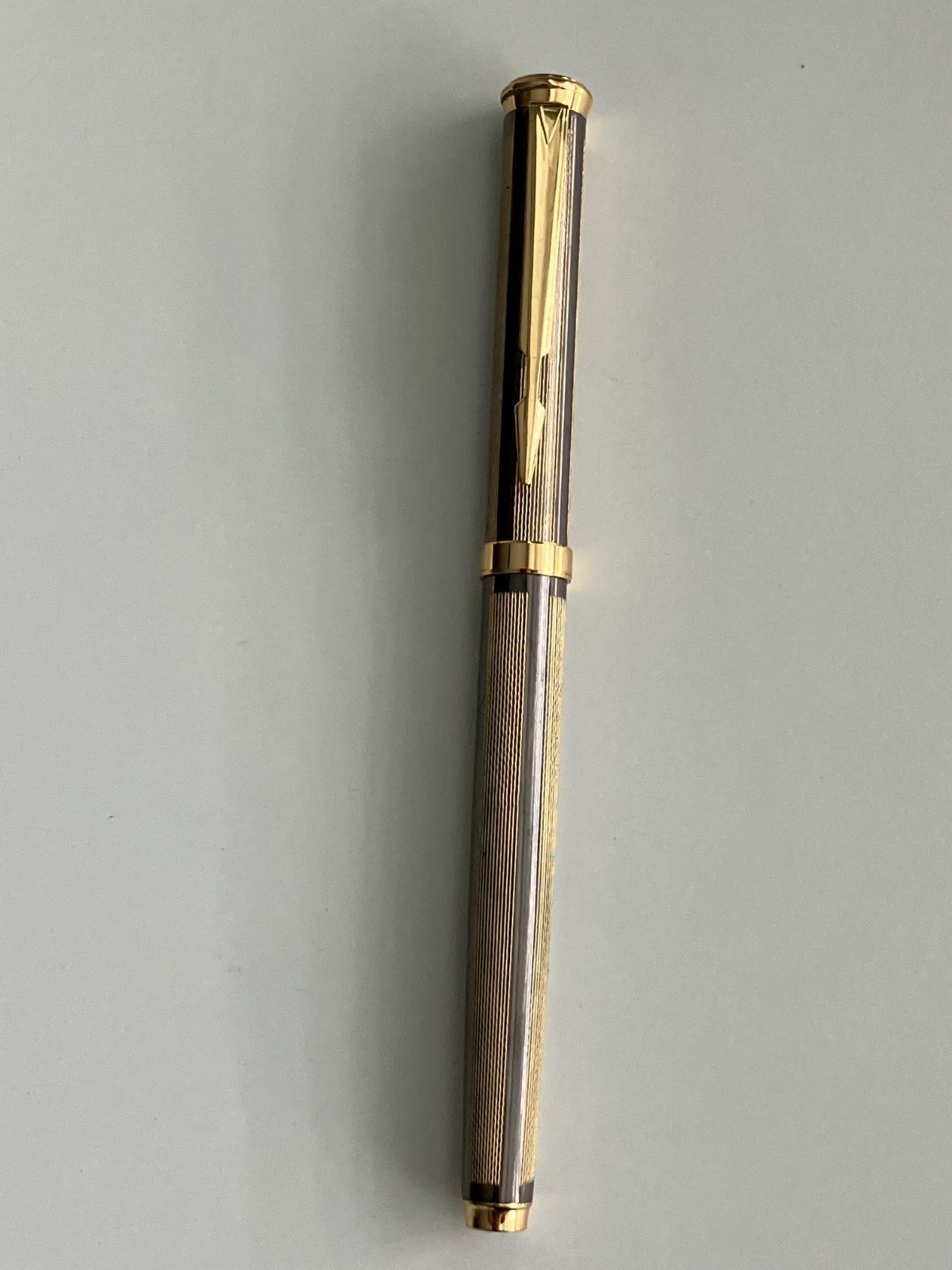 Vintage Gold & Black Striped Fountain Pen 5.25" 27g Refillable Reservoir Unused