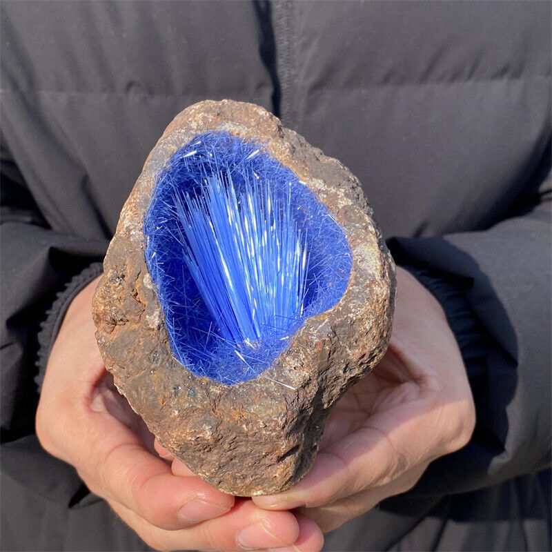 430g Natural Rare Blue Goethite Quartz Cave Mineral Specimens Reiki Healing Gem