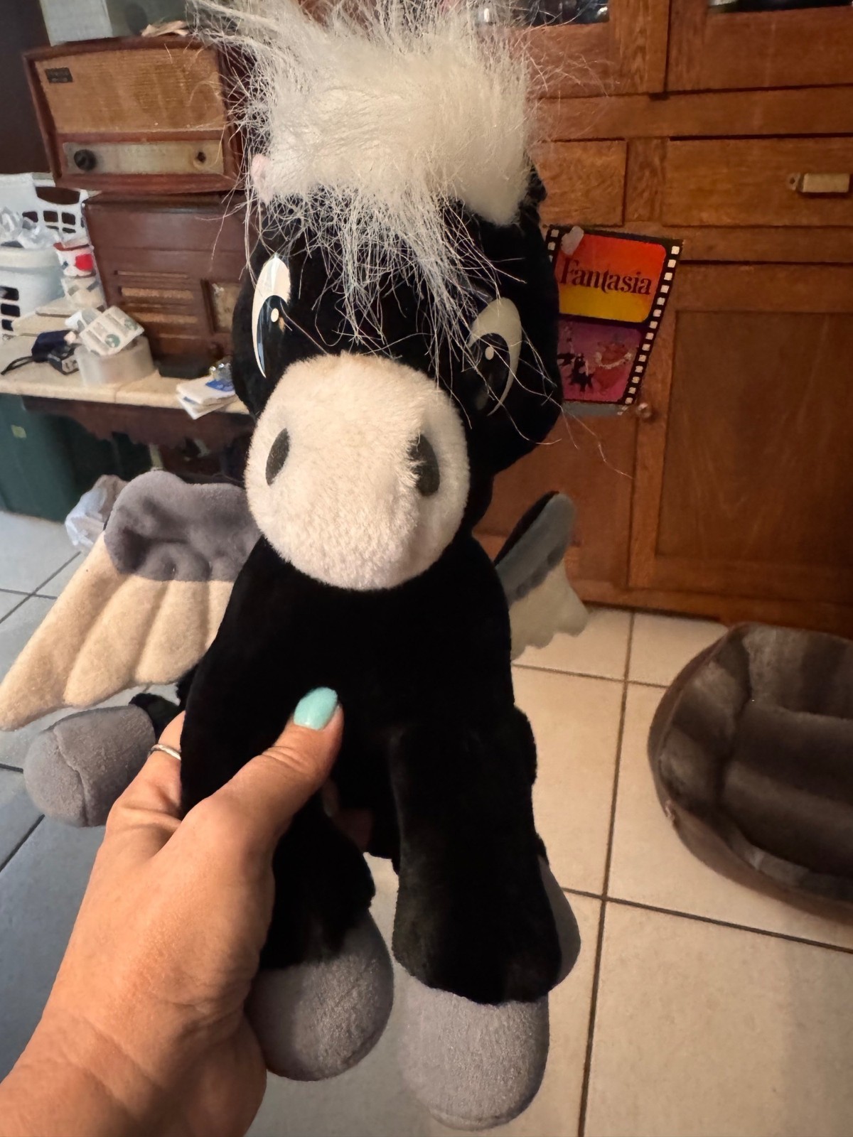 Vintage Disney Fantasia Black Pegasus Plush Horse 12” Wings Original Tag Rare
