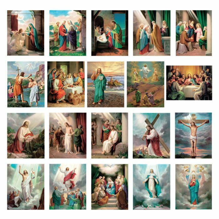 20 Mysteries of the Rosary 4x6 Inch, 20 LAMINATED Lithograph Pictures