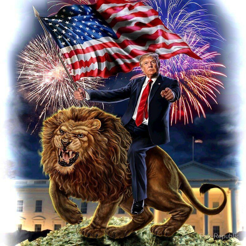 TRUMP 2024 Political Holographic Sticker Riding Lion in front of White House