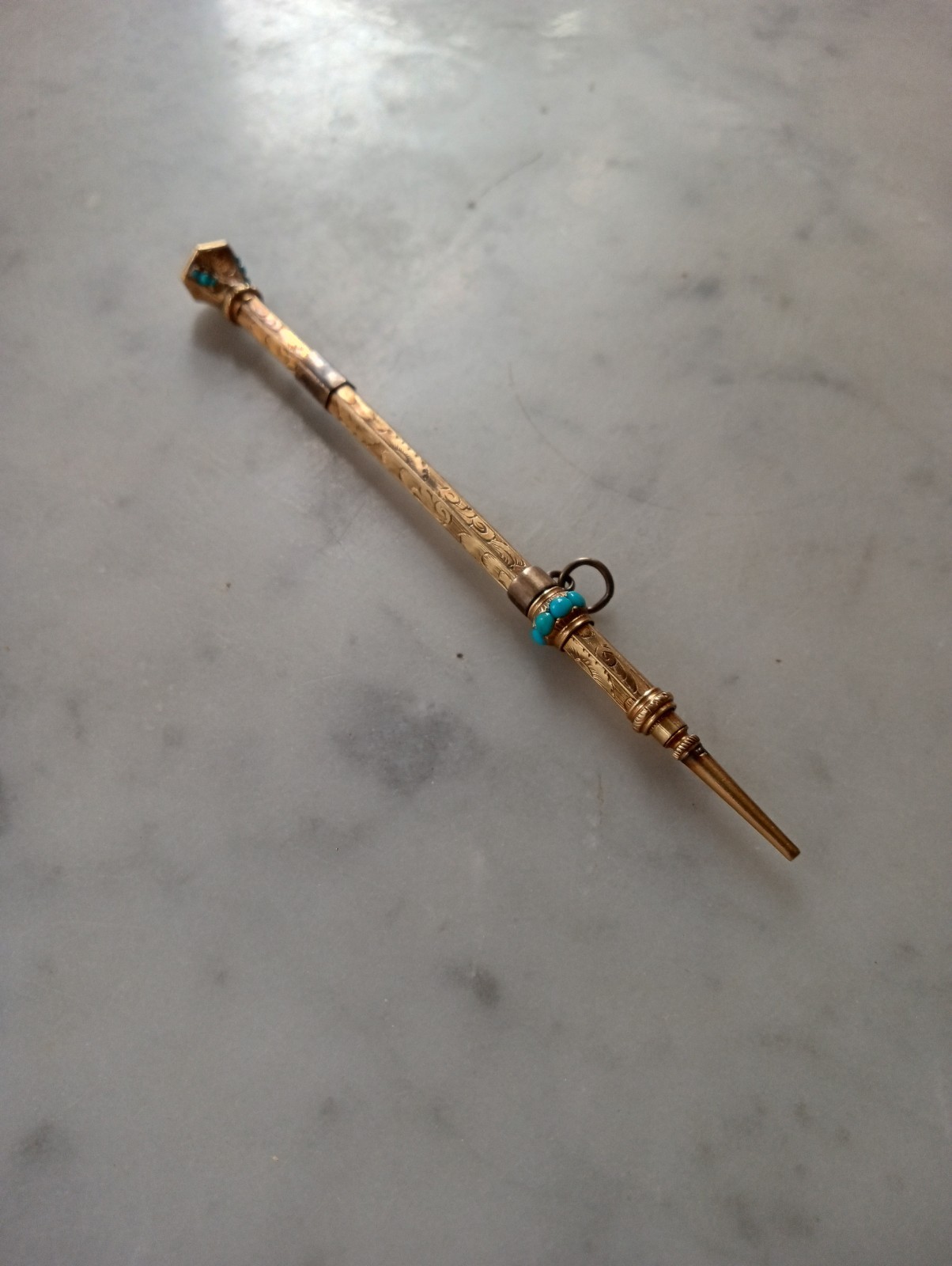 Antique 1800's Gold Mechanical Pencil Turquoise Jeweled Victorian Jewelry Antique 1800's Gold Mechanical Pencil Turquoise Jeweled Victorian Jewelry