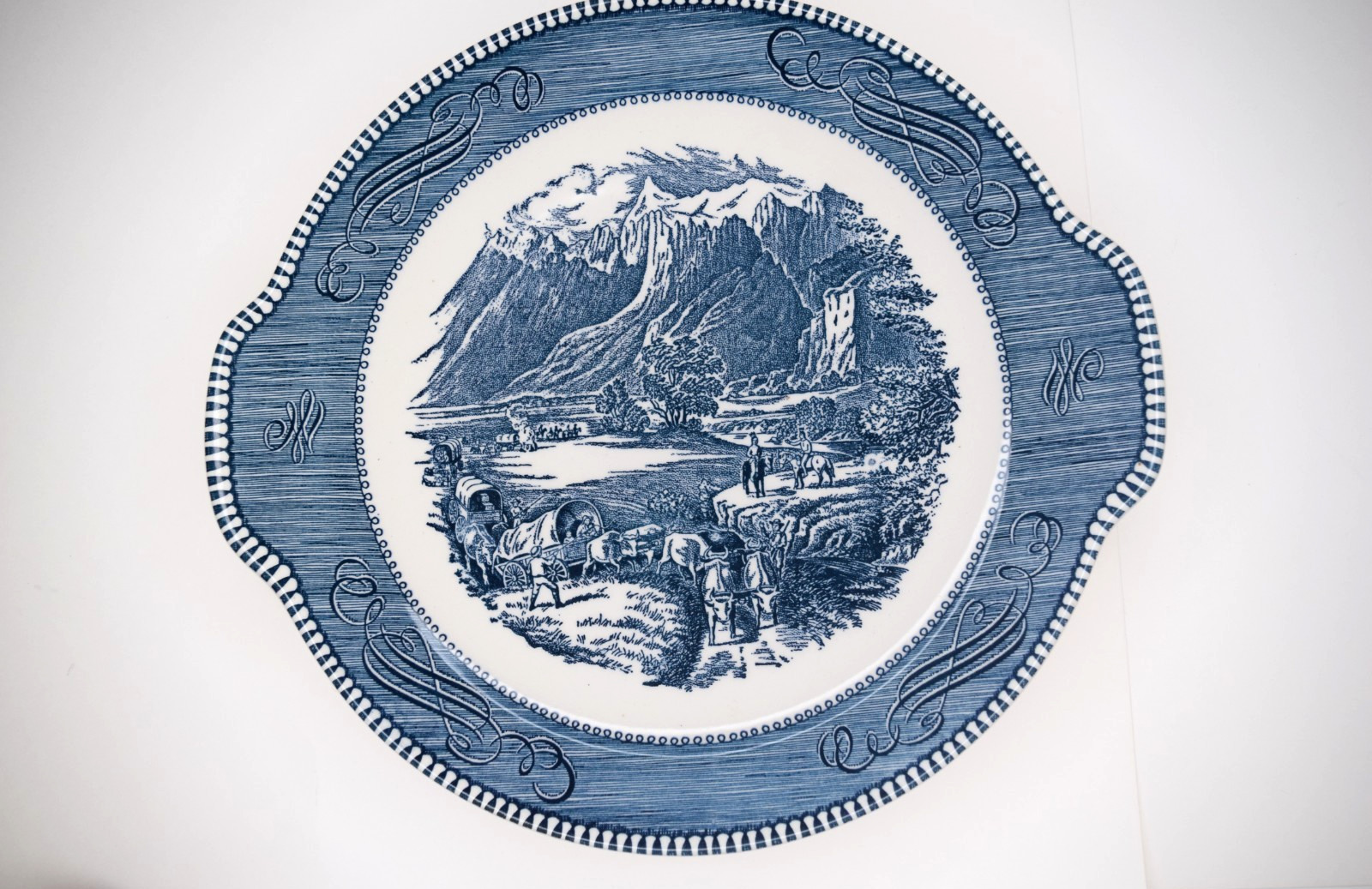 Vintage Royal Currier & Ives Cake Plate Rocky Mountains Tab Handles 11.5” USA Vintage Royal Currier & Ives Cake Plate Rocky Mountains Tab Handles 11.5” USA