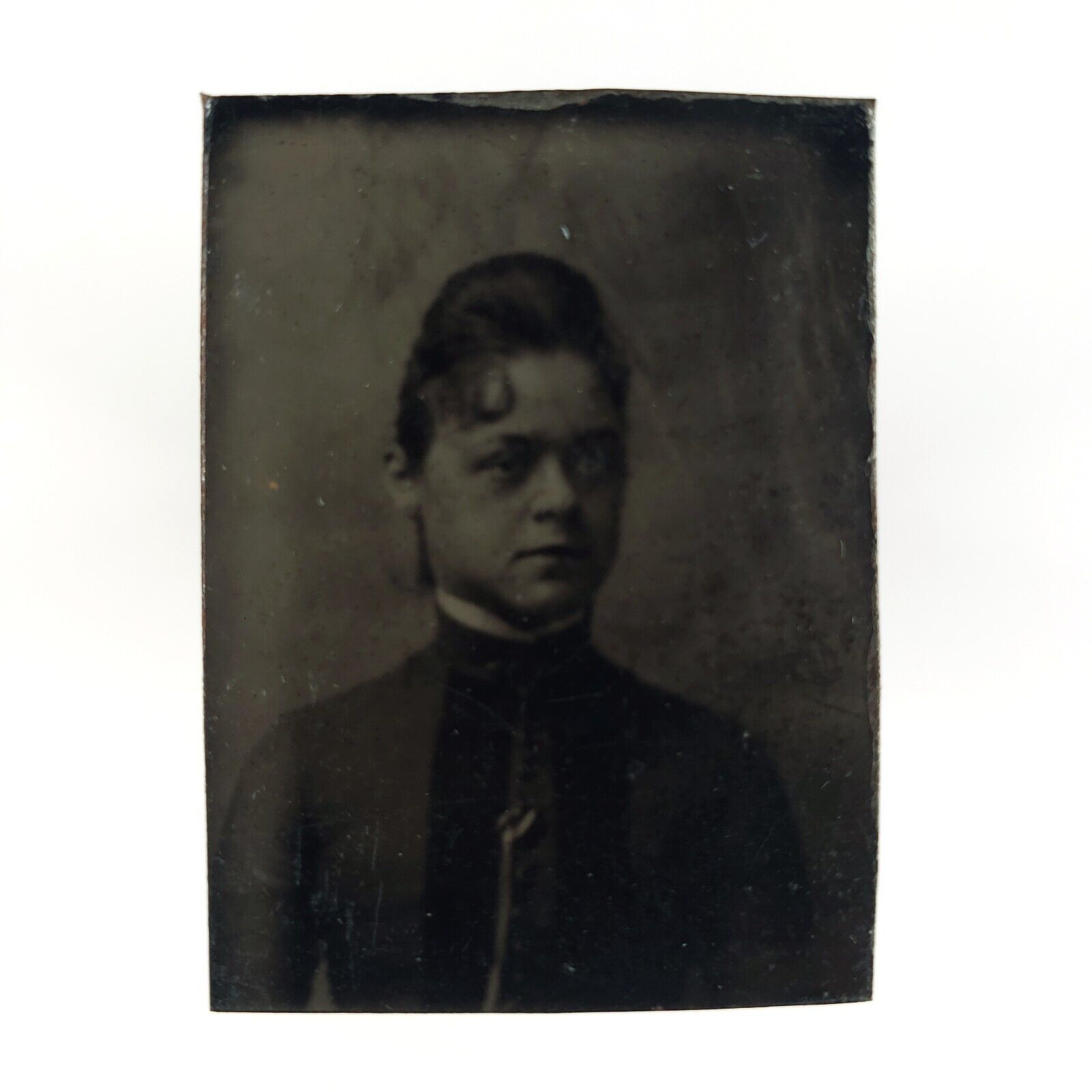 Creepy Young Spooky Woman Tintype c1870 Antique 1/16 Plate Lady Girl Photo C2667