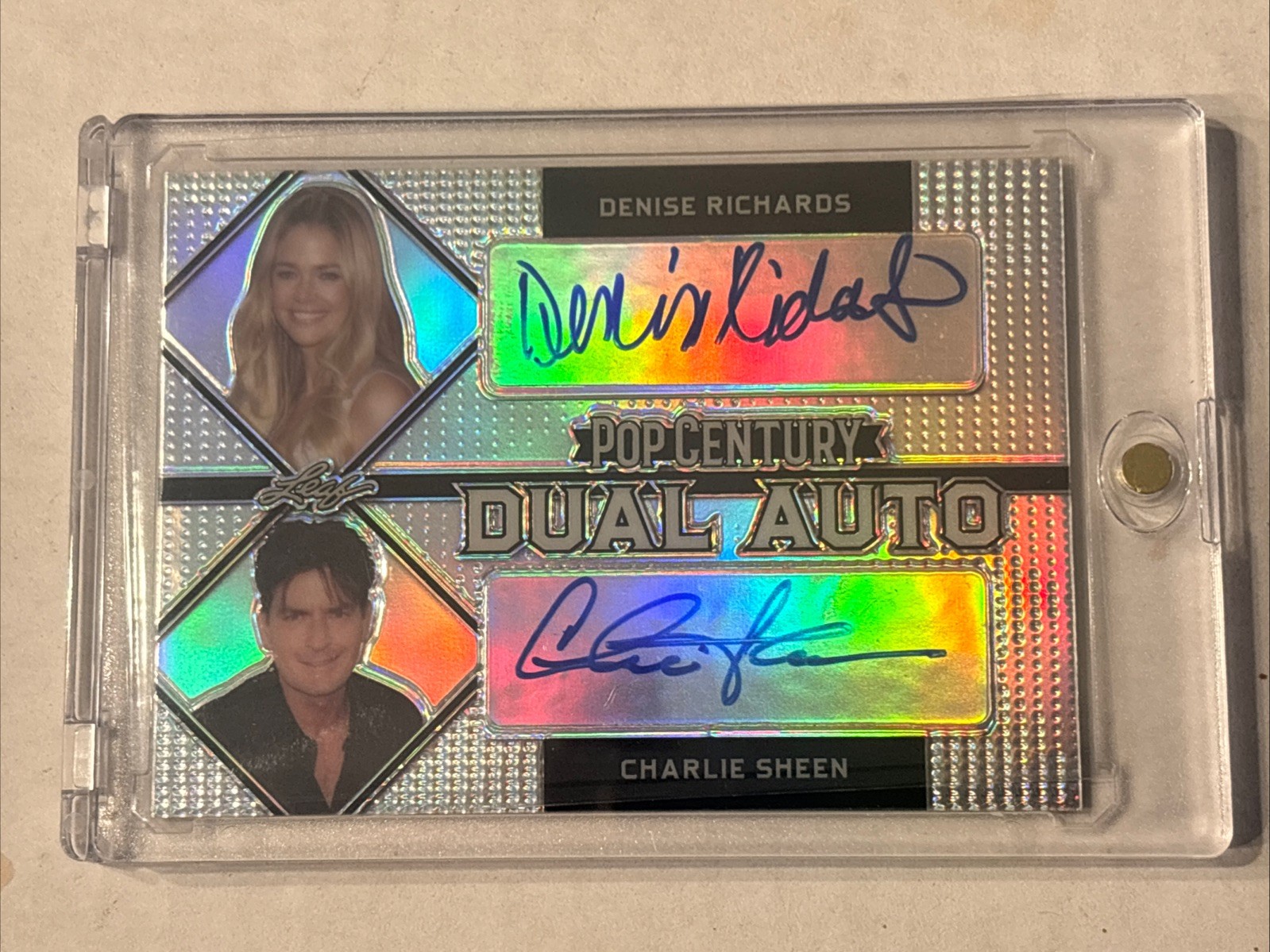 Denise Richards Charlie Sheen 2021 Leaf Metal Pop Century DA-03 Silver Auto 1/20