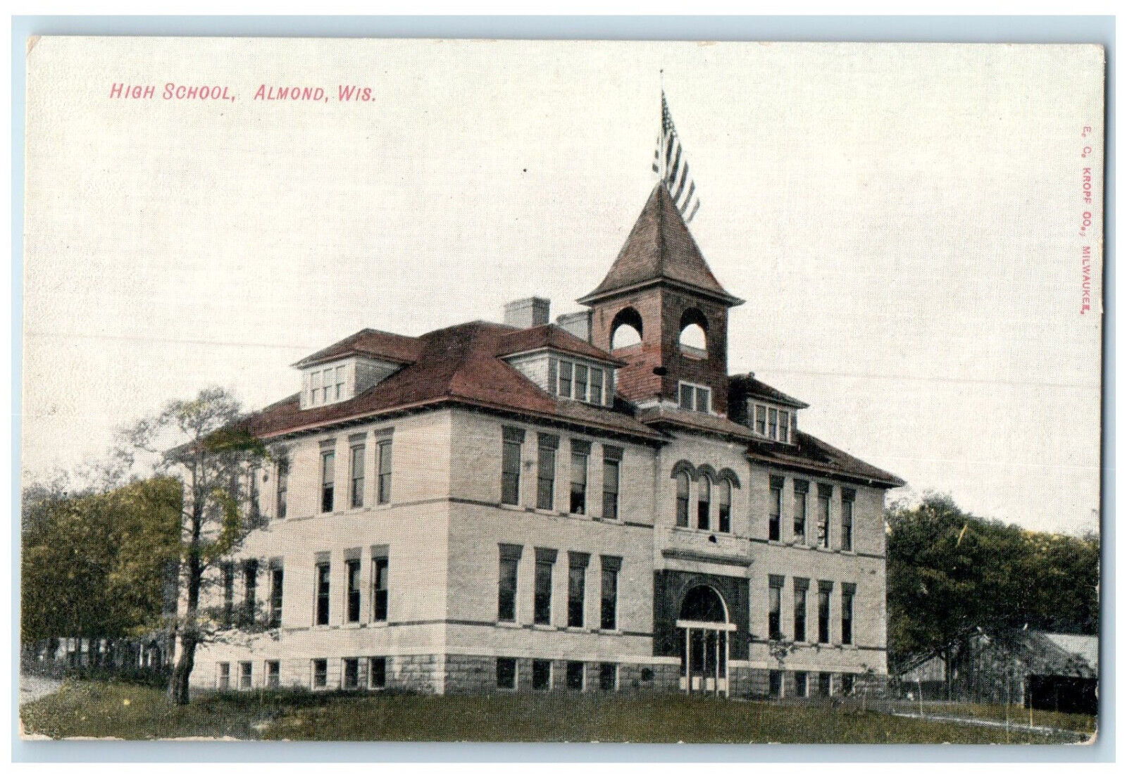 c1910 High School Building Almond Wisconsin WI Posted Antique Postcard