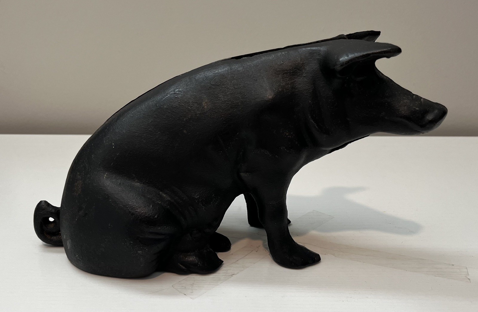 Vintage Black Cast Iron Pig Piggy Bank / Doorstop Heavy