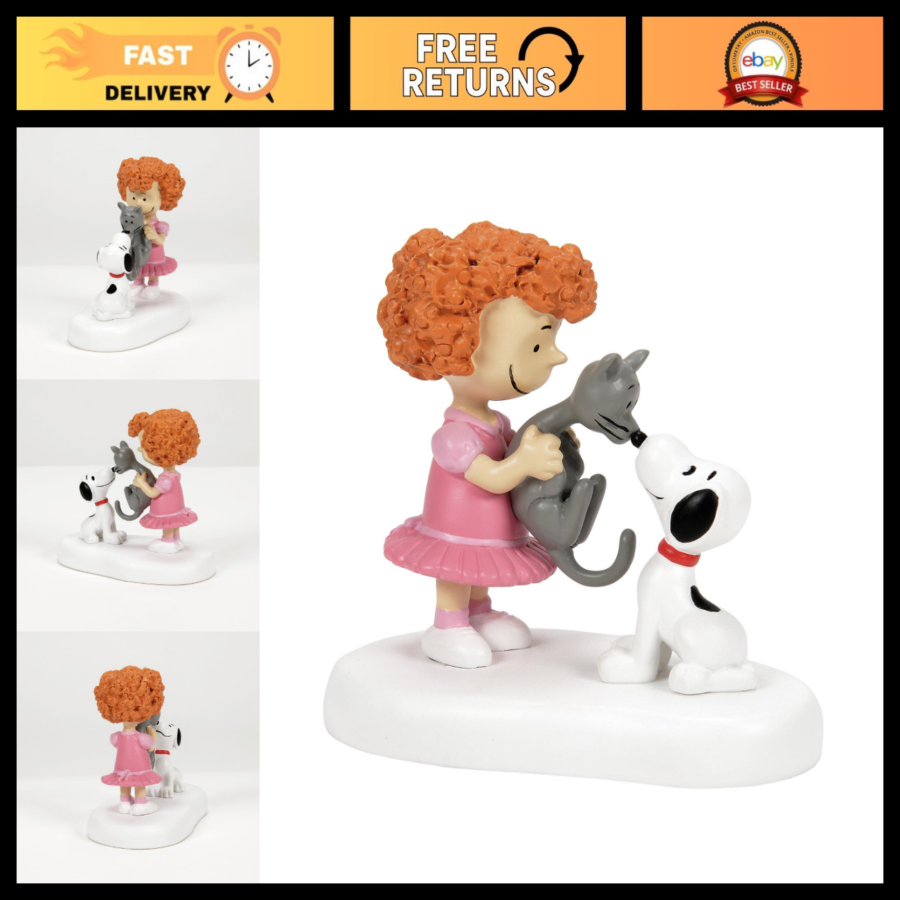 Peanuts Village Figurine Set - Frieda & Faron the Cat Meet Snoopy, 2.5" Multicol Peanuts Village Figurine Set - Frieda & Faron the Cat Meet Snoopy, 2.5" Multicol