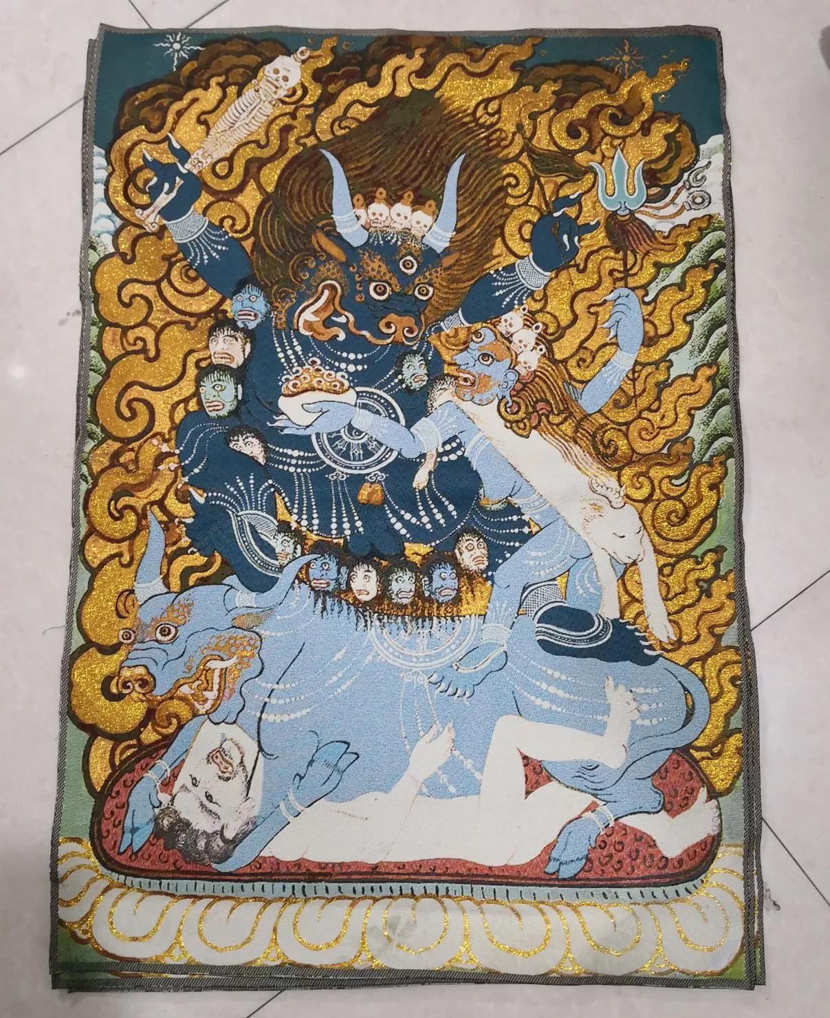 36" Tibet Tibetan Cloth Silk Buddhism Heruka Vajrabhairava Tangka Thangka Mural 36" Tibet Tibetan Cloth Silk Buddhism Heruka Vajrabhairava Tangka Thangka Mural