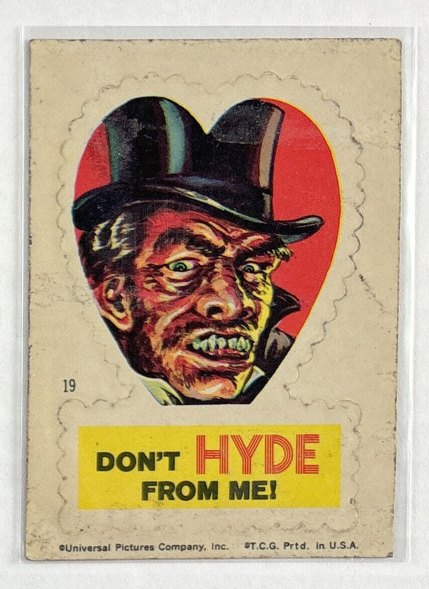 1966 Topps Universal Pictures Monsters Valentines Sticker #19 Don't Hyde From Me