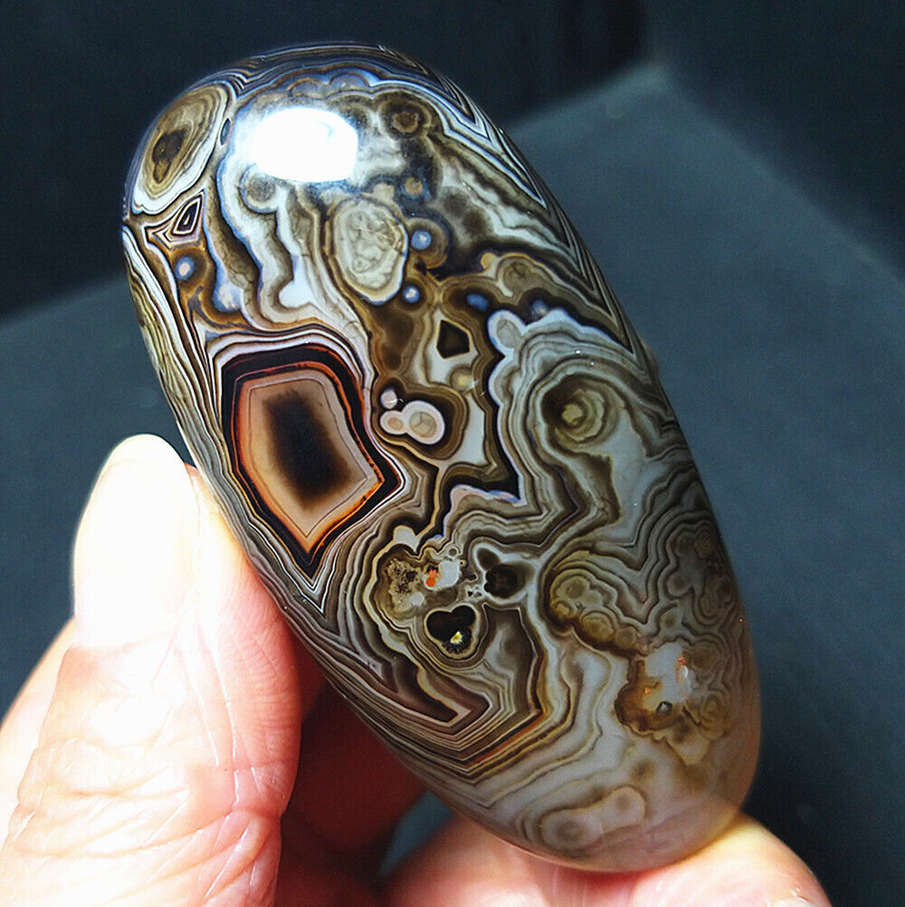 TOP 74G Natural Polished Silk Banded Lace Agate Crystal Madagascar  B156