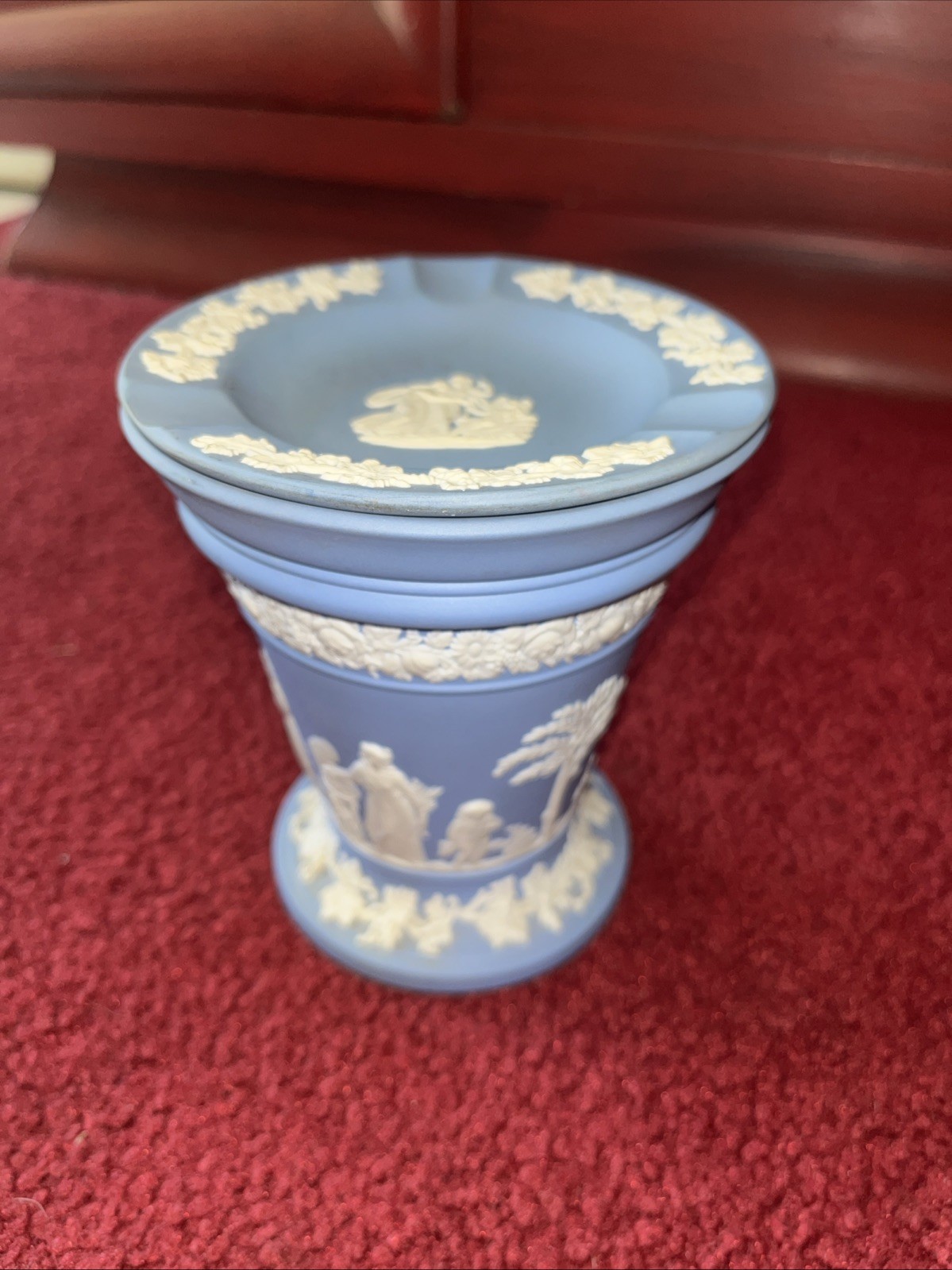 Antique/Vintage WEDGEWOOD Blue JASPERWARE Trumpet ashtray Vase 5"