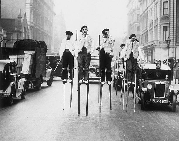 Stilt walkers from Les Landes France are in Kensington for the Sil- Old Photo Stilt walkers from Les Landes France are in Kensington for the Sil- Old Photo