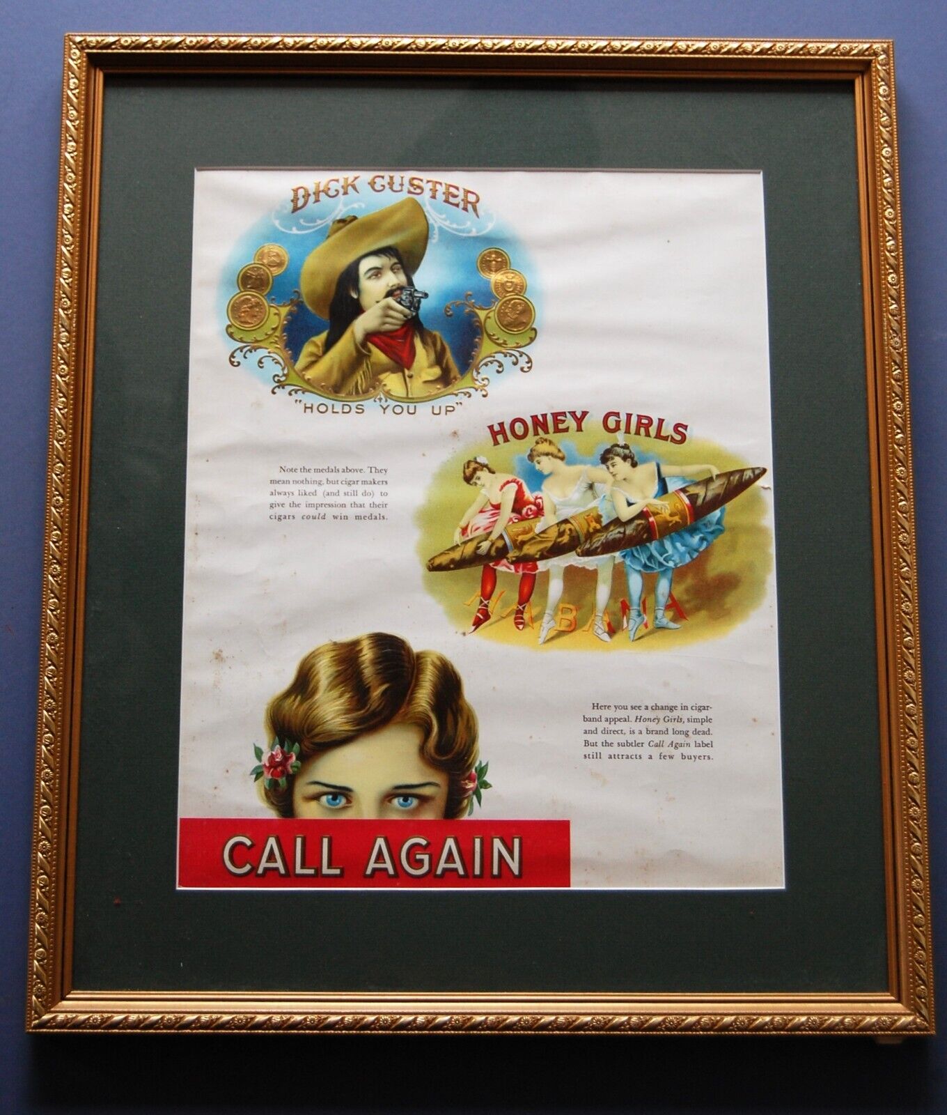 Antique c.1910s Cigar Advertisement Poster Dick Custer HONEY GIRLS Call Again #3