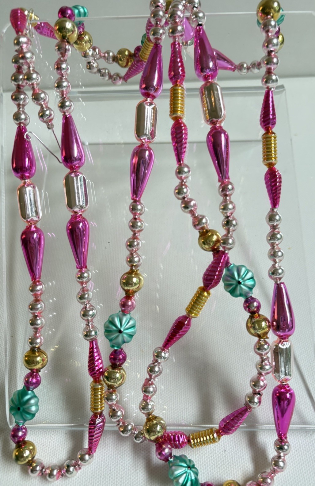 GORGEOUS Vintage Mercury Glass Bead Garland W Shaped Czech Beads 74” (509) GORGEOUS Vintage Mercury Glass Bead Garland W Shaped Czech Beads 74” (509)