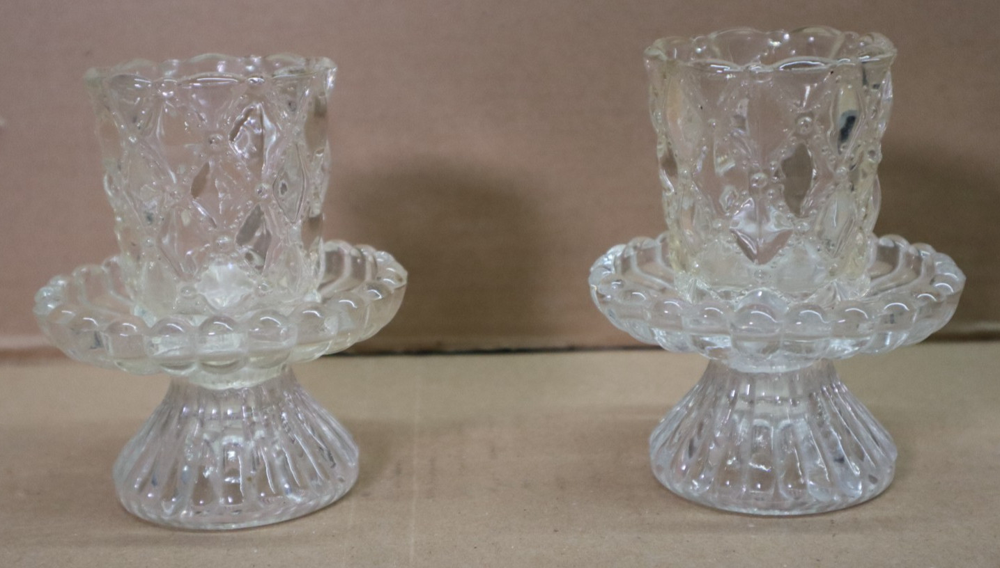 2 PARTYLITE Quilted Crystal Taper Votive Tealight Candle Holder Fairy Lamp 2 PARTYLITE Quilted Crystal Taper Votive Tealight Candle Holder Fairy Lamp