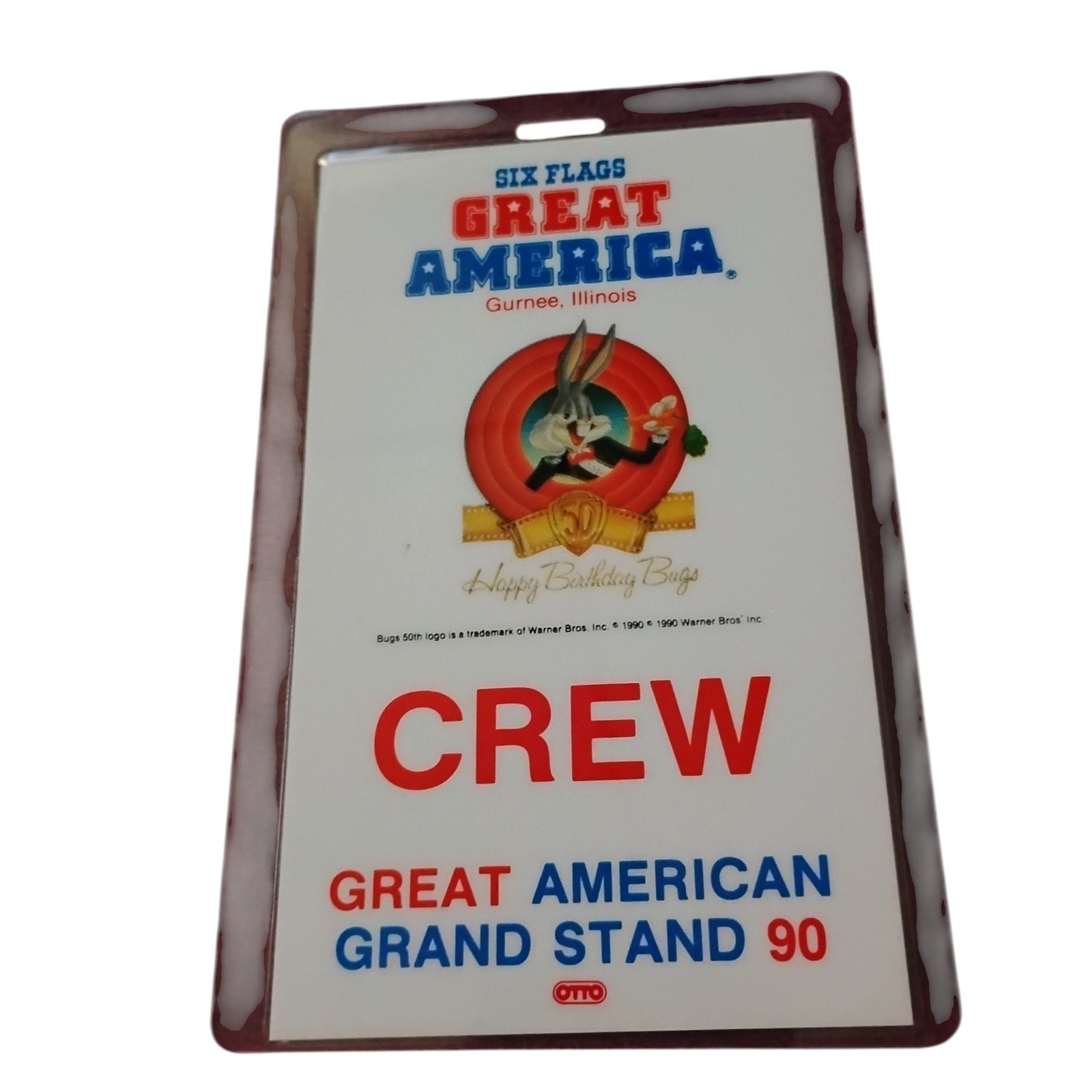 Vintage 1990 Six Flags Great America Bugs Bunny 50th Birthday Crew Badge Otto