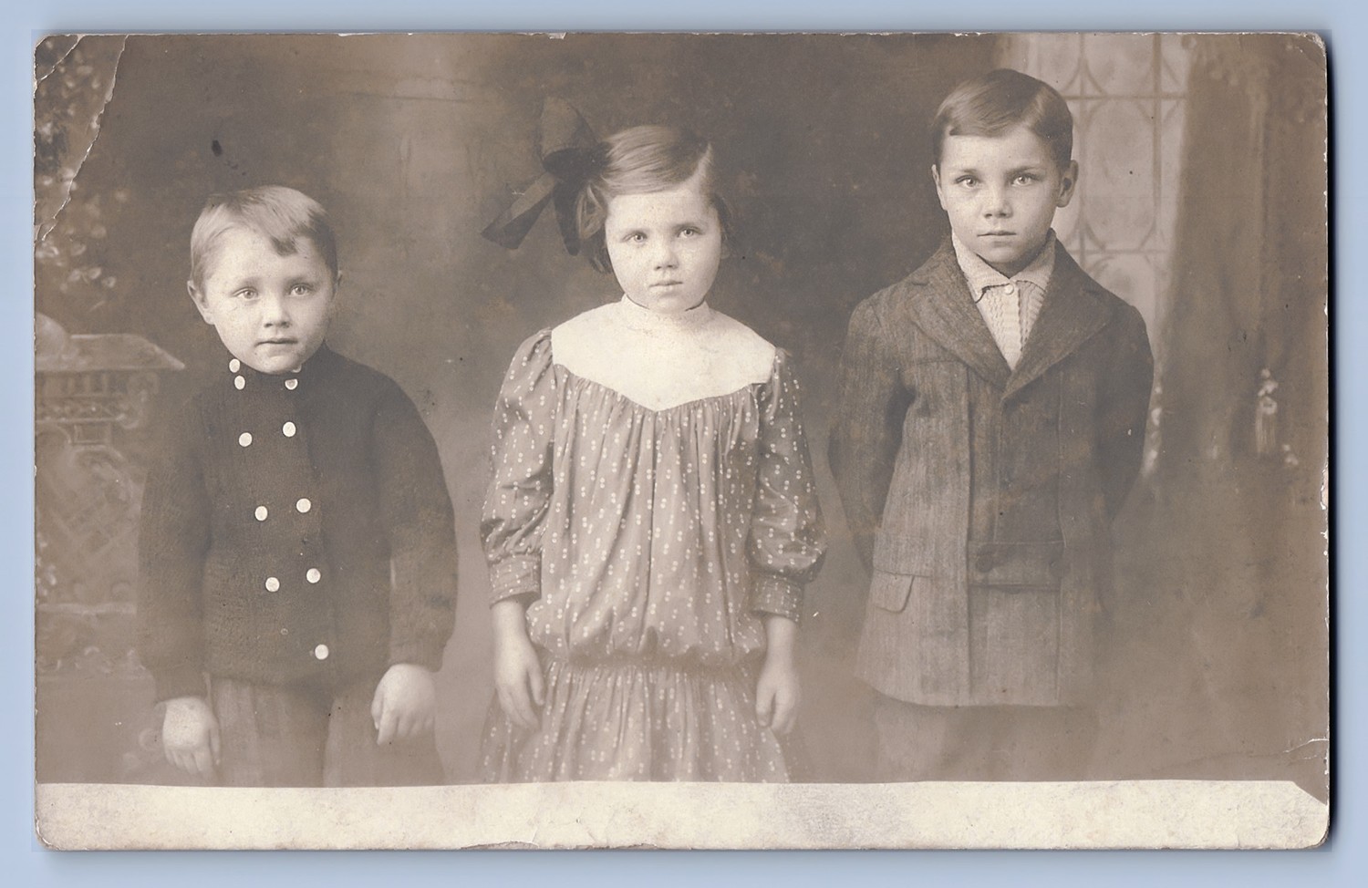 Antique RPPC 3 Children Boys Girl Studio Portrait c1907 Photo Postcard -1210 Antique RPPC 3 Children Boys Girl Studio Portrait c1907 Photo Postcard -1210