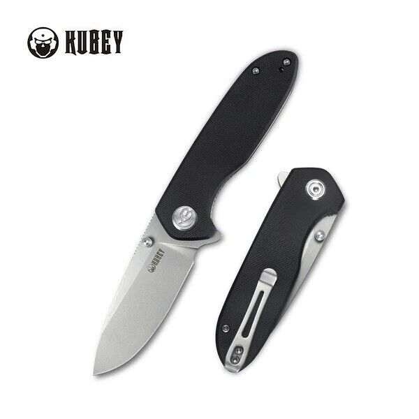 Kubey Belus Folding Knife Black G10 Handle AUS-10 Plain Edge Bead Blast KU342A