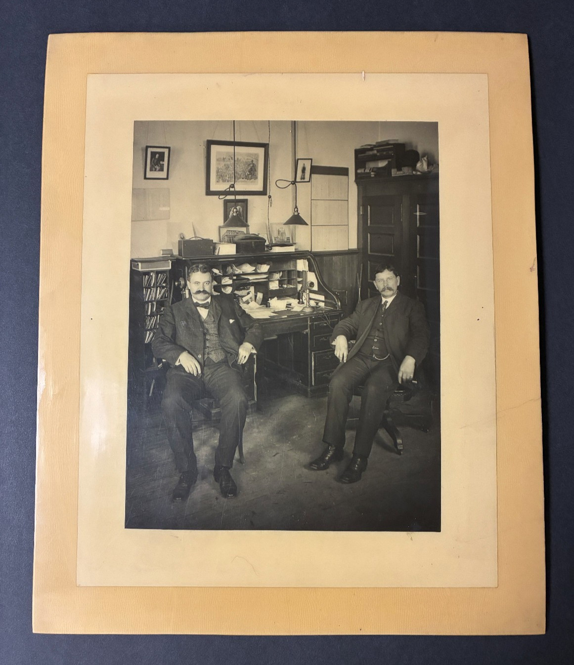 Early 20th Century Office Photograph Encased in Clear Lucite Block - RARE Early 20th Century Office Photograph Encased in Clear Lucite Block - RARE