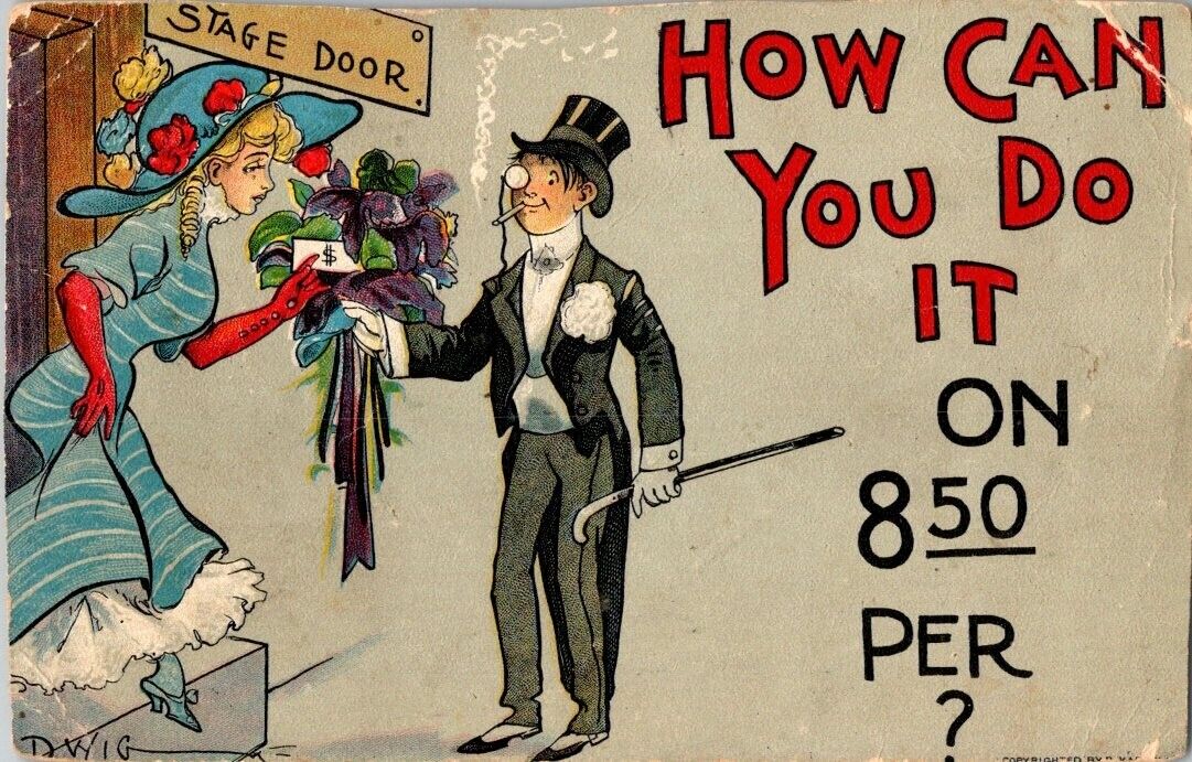 HOW CAN YOU DO IT THEATRE ROMANCE COMIC ARTIST SIGNED DWIG POSTCARD (1909)