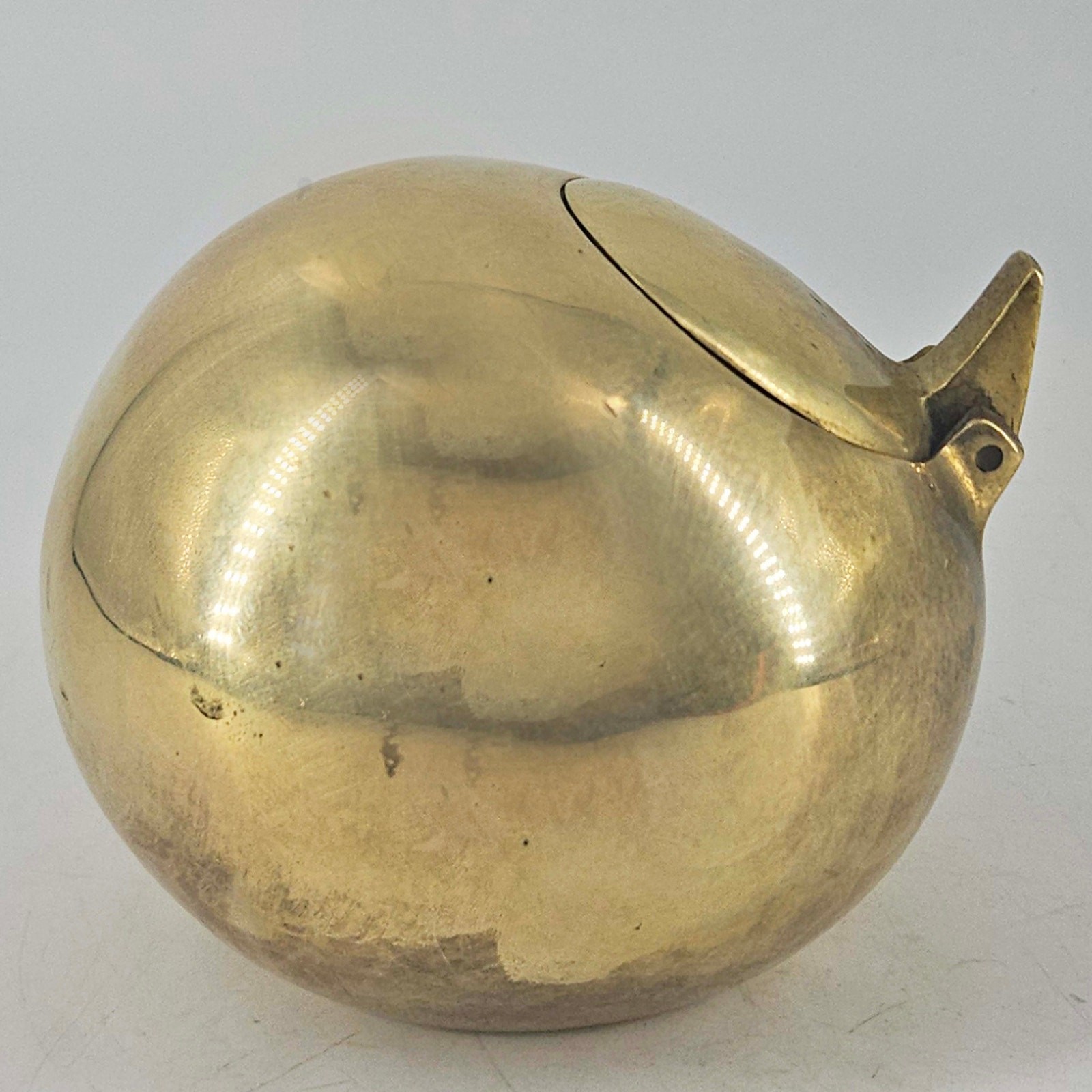 RARE MCM Brutalist Sarreid solid Brass heavy orb ball spherical pop top ashtray RARE MCM Brutalist Sarreid solid Brass heavy orb ball spherical pop top ashtray