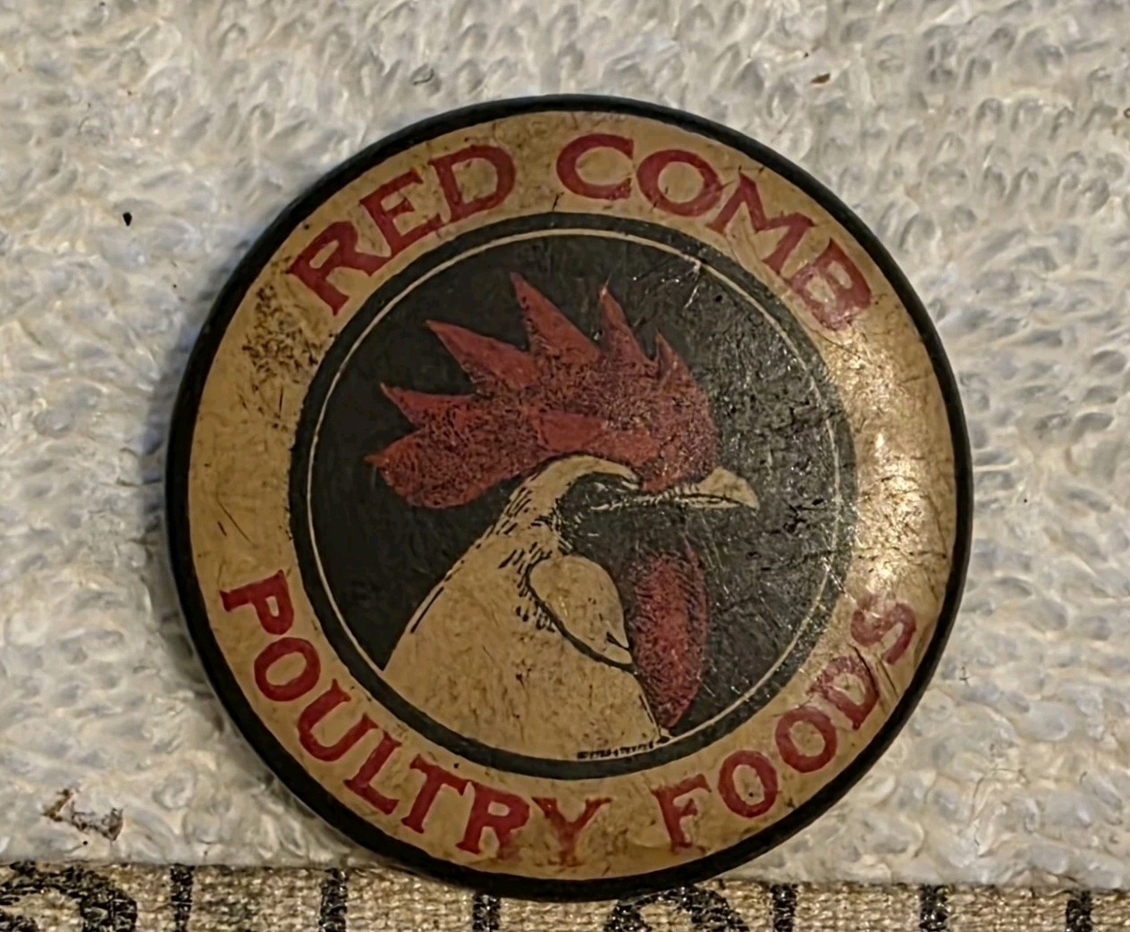 Antique Red Comb Poultry Feed Celluloid Pinback Button Vintage Rooster Antique Red Comb Poultry Feed Celluloid Pinback Button Vintage Rooster