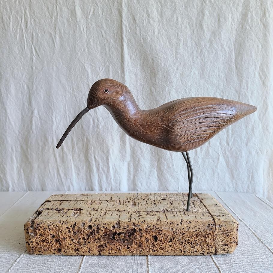 Vintage Hand Carved Wooden Shorebird Sculpture Signed Vintage Hand Carved Wooden Shorebird Sculpture Signed