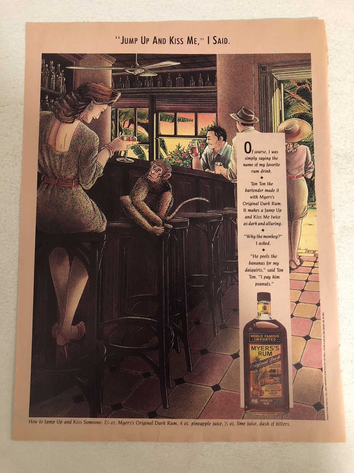 1992 Myers’s Rum Original Dark Print Ad Vintage Advert pa12