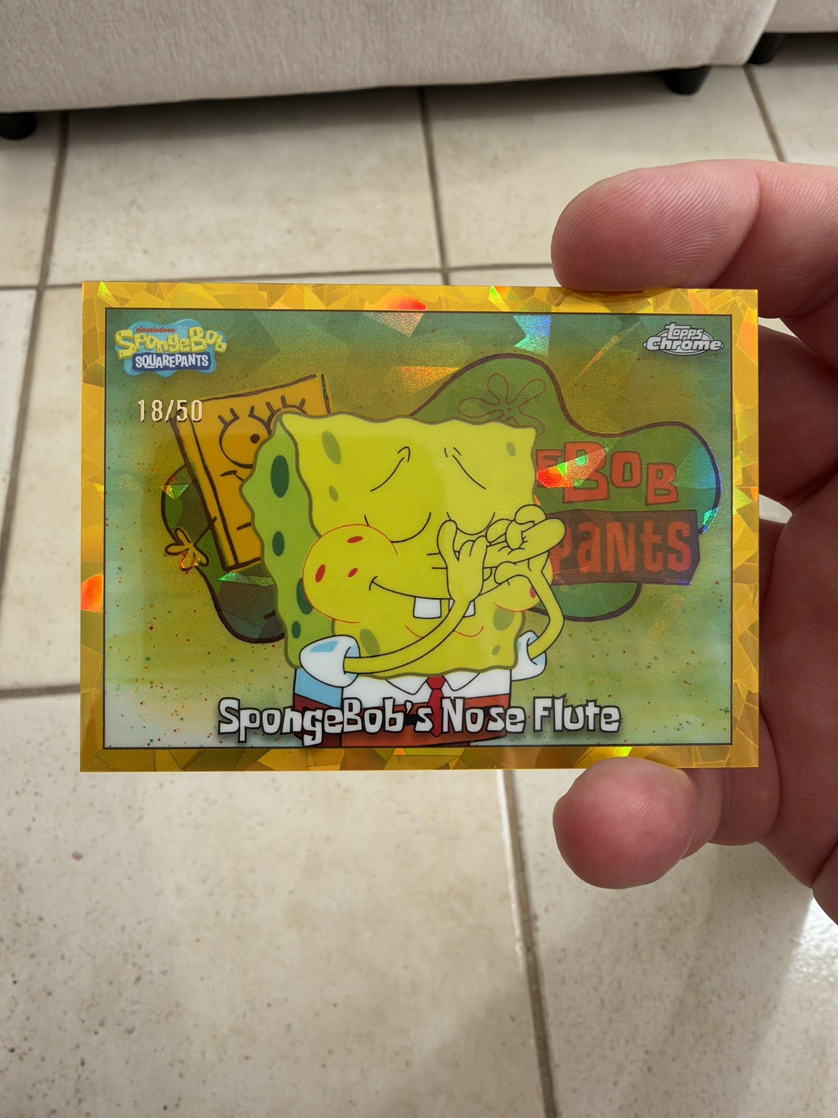 2025 TOPPS CHROME SQUAREPANTS SPONGEBOB'S NOSE FLUTE GOLD SAPPHIRE /50 #200 2025 TOPPS CHROME SQUAREPANTS SPONGEBOB'S NOSE FLUTE GOLD SAPPHIRE /50 #200