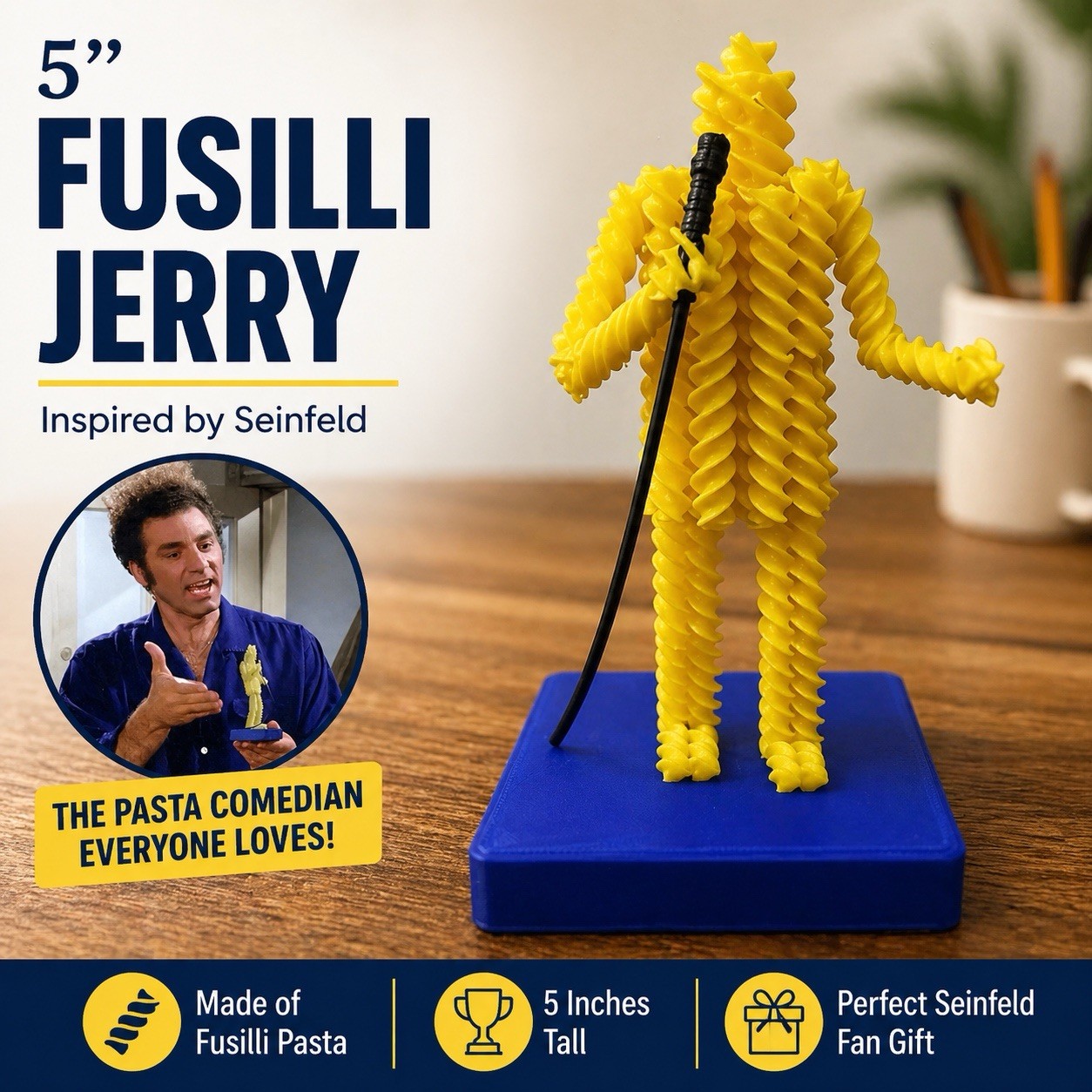 5” Seinfeld Fusilli Jerry - Cosmo Kramer's Pasta Creations | Office home decor 5” Seinfeld Fusilli Jerry - Cosmo Kramer's Pasta Creations | Office home decor