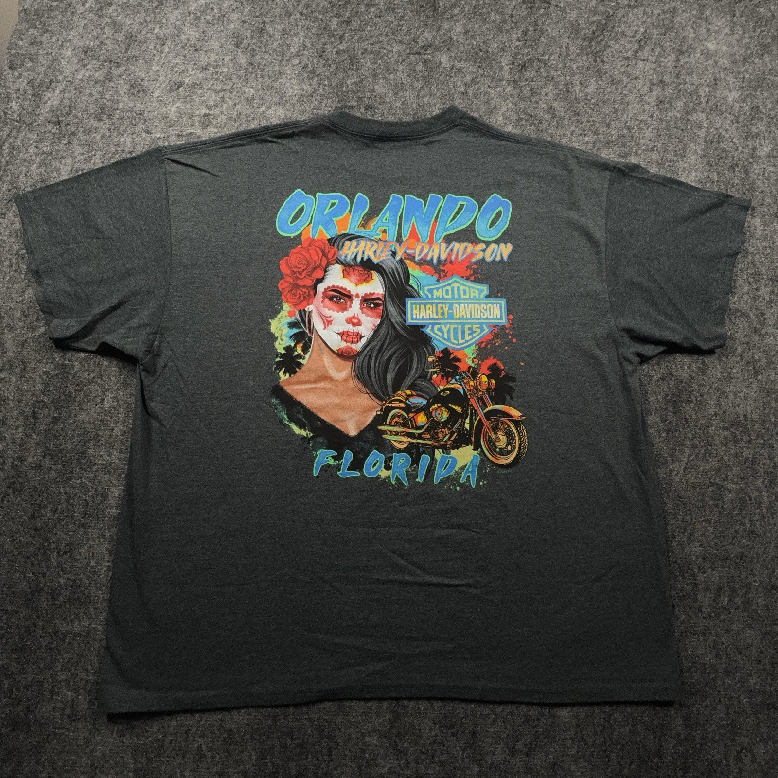 Harley Davidson T Shirt Mens 2XL Gray Orlando Florida Sugar Skull Woman NWT