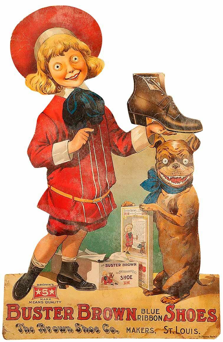 BUSTER BROWN & DOG BLUE RIBBON SHOES 16" HEAVY DUTY USA METAL ADVERTISING SIGN BUSTER BROWN & DOG BLUE RIBBON SHOES 16" HEAVY DUTY USA METAL ADVERTISING SIGN