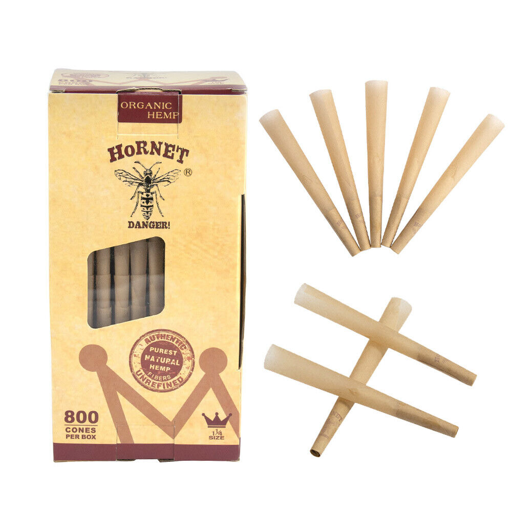 800X HORNET 11/4 Size Natural Pre-Rolled Unrefined Rolling Paper Cones With Tips