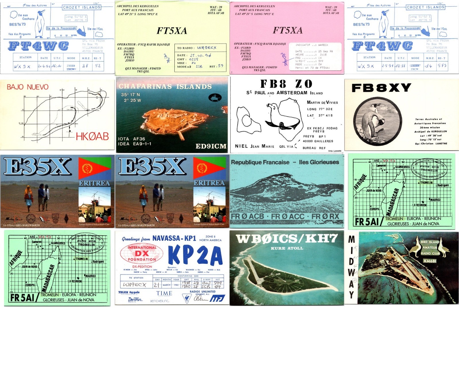 16 Trophy DX QSL Cards Crozet Kerguelen Navassa Minami Torishima Rare Lot