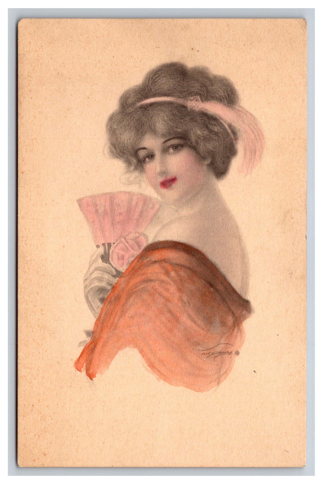 Artist Signed Beautiful Woman Colored Postcard