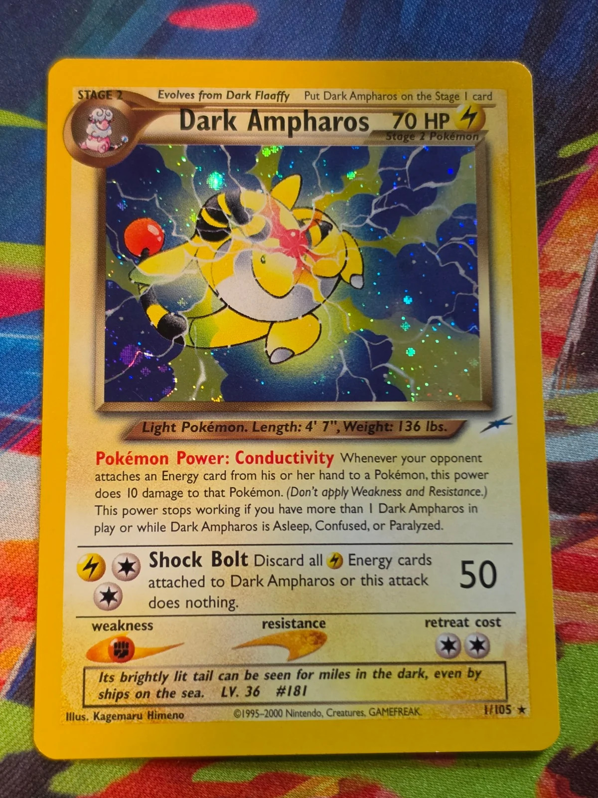 Dark Ampharos Holo Rare Unlimited Neo Destiny 001/105 LP+ Pokemon Dark Ampharos Holo Rare Unlimited Neo Destiny 001/105 LP+ Pokemon